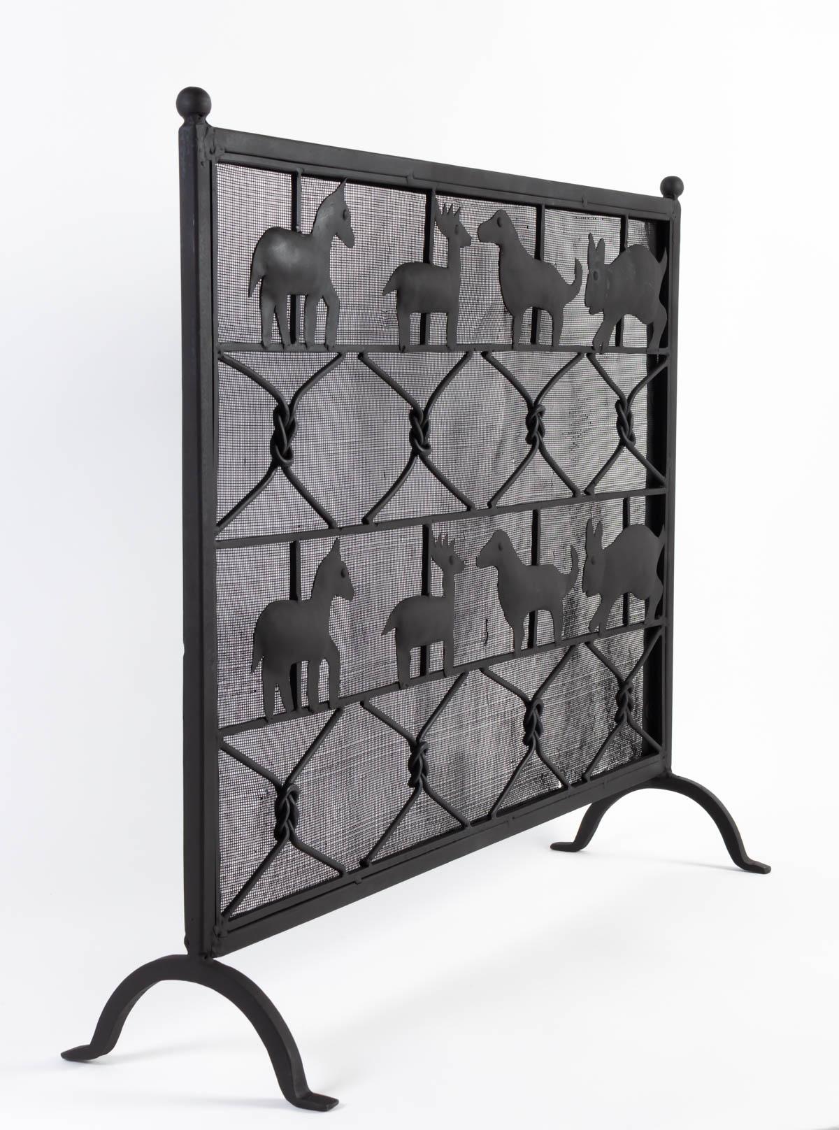 French 1950 Ateliers Marolles Fire Screen in Wrought Iron
