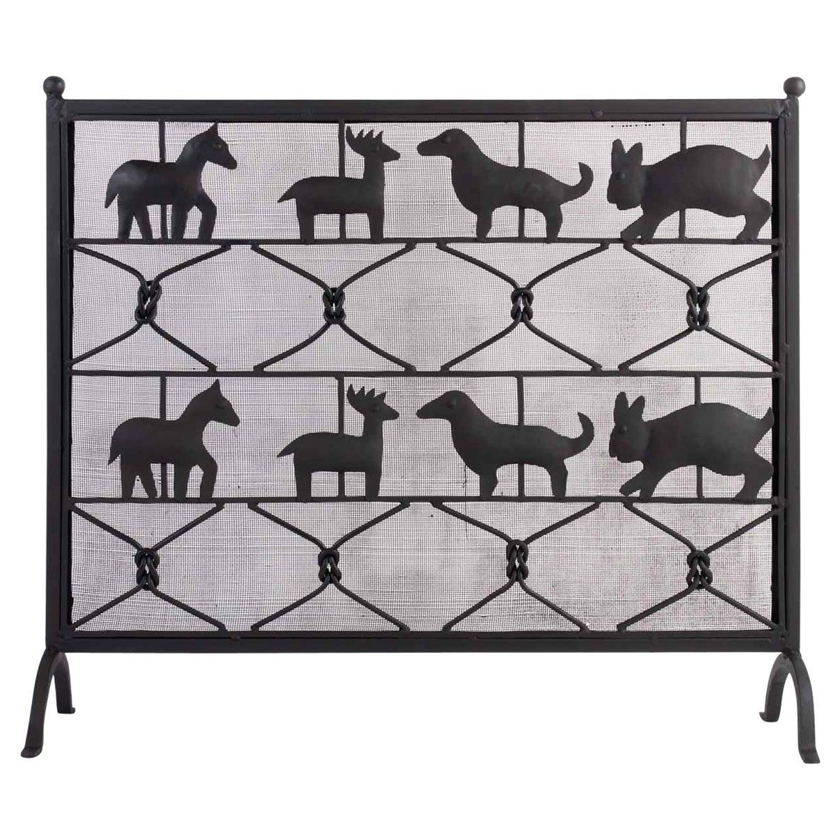 1950 Ateliers Marolles Fire Screen in Wrought Iron