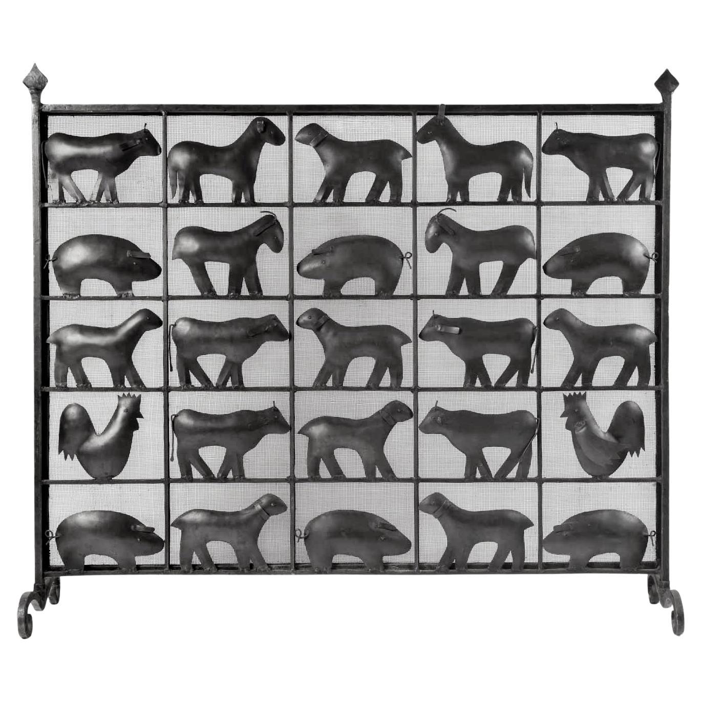 1950 Ateliers Marolles Fire Screen in Wrought Iron