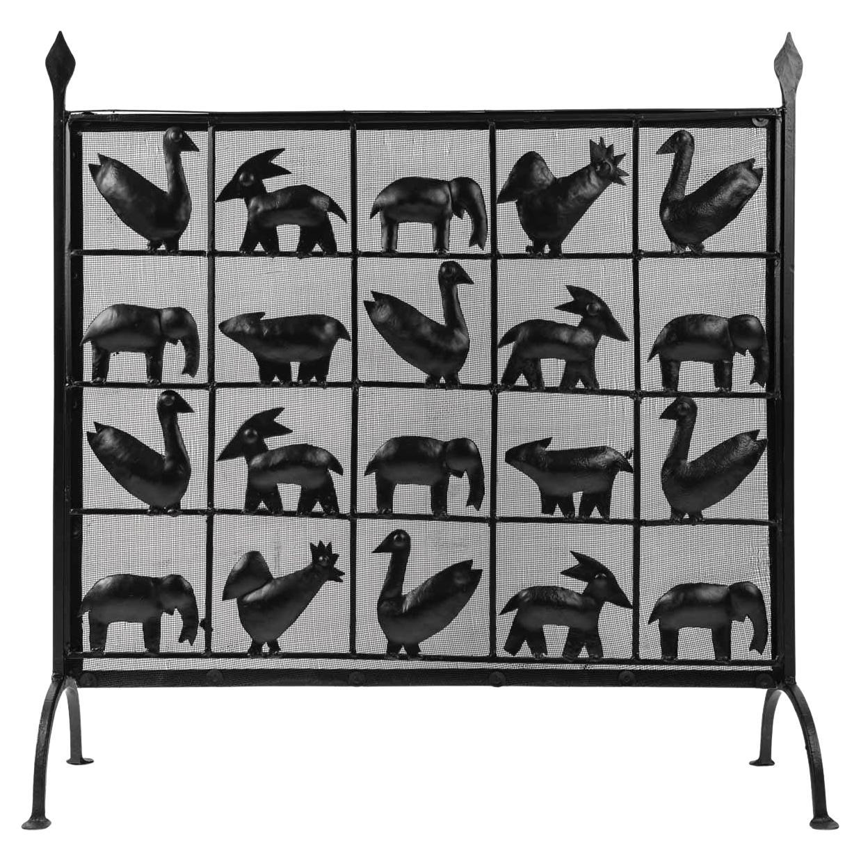 1950 Ateliers Marolles Fire Screen in Wrought Iron