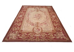 1950 Aubussom Rug or Carpet, French Style Hand-Knitted in Wool