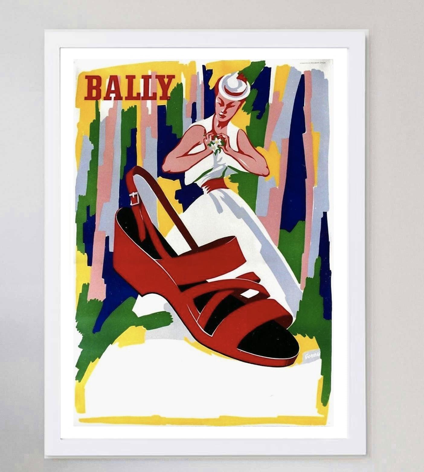 1950 Bally - Hunziker Original Vintage Poster In Good Condition For Sale In Winchester, GB