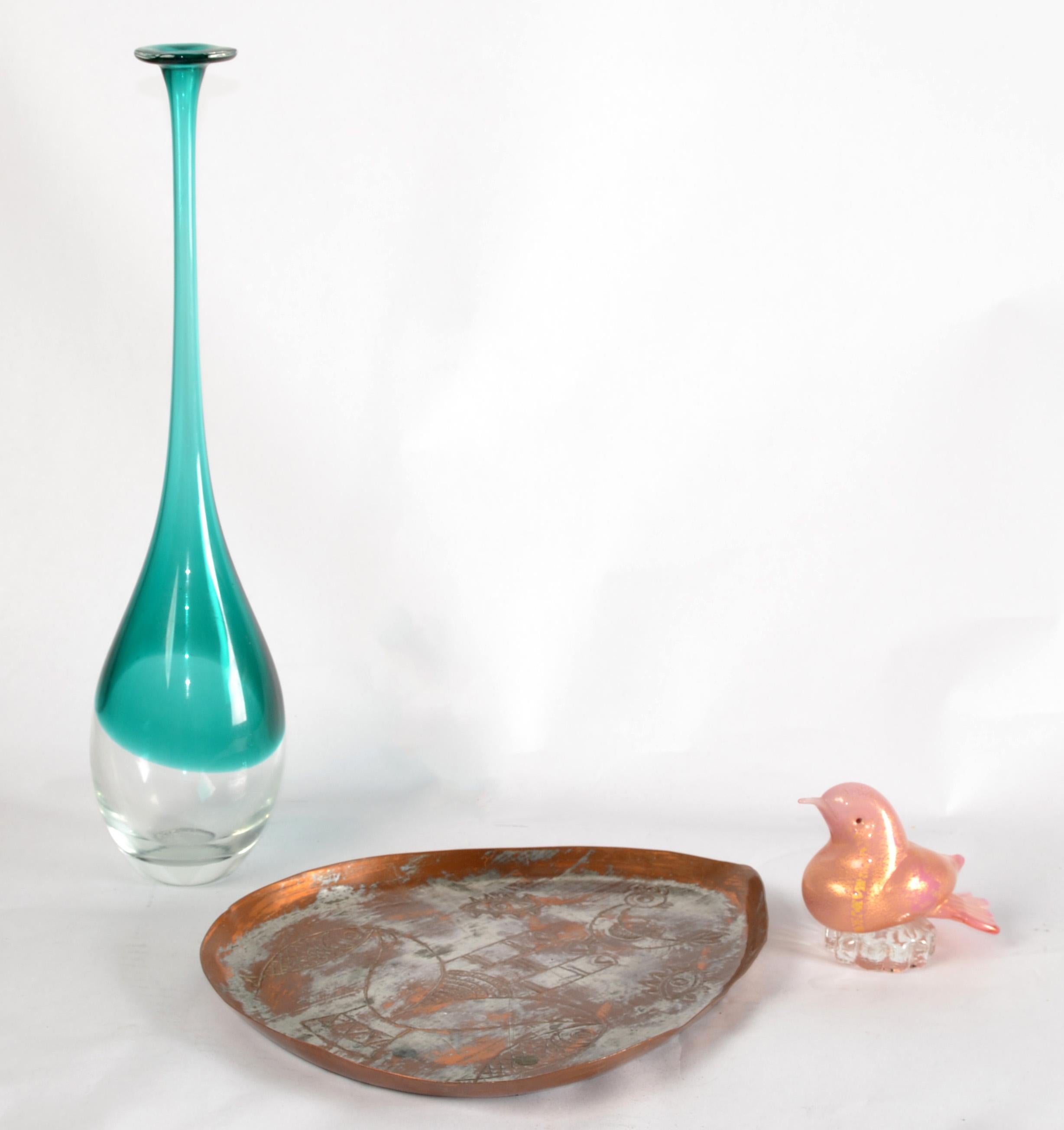 Scultura di uccello italiana in vetro artistico di Murano in stile Barbini del 1950, con macchie d'oro rosa in vendita 2