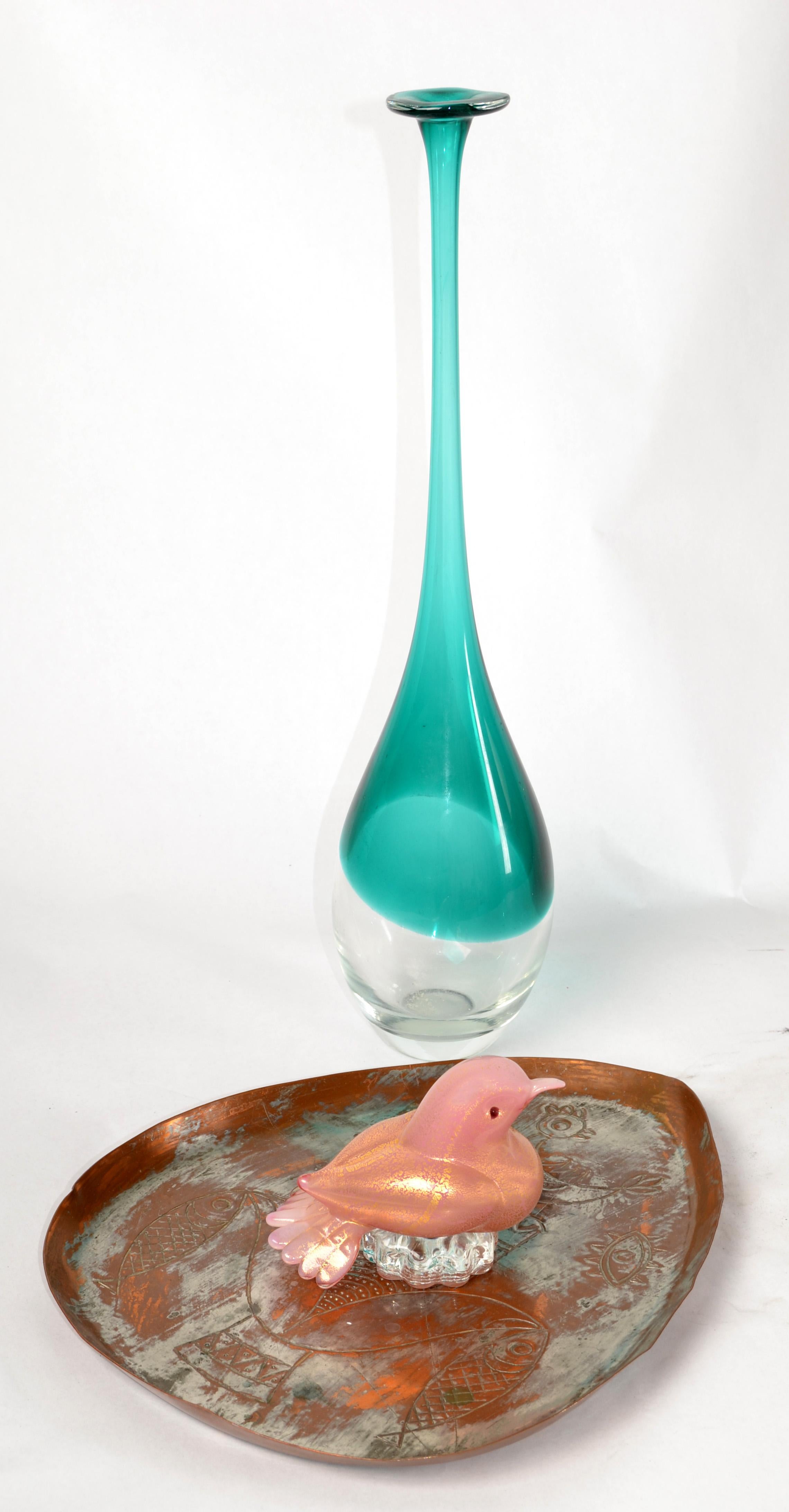 Scultura di uccello italiana in vetro artistico di Murano in stile Barbini del 1950, con macchie d'oro rosa in vendita 4