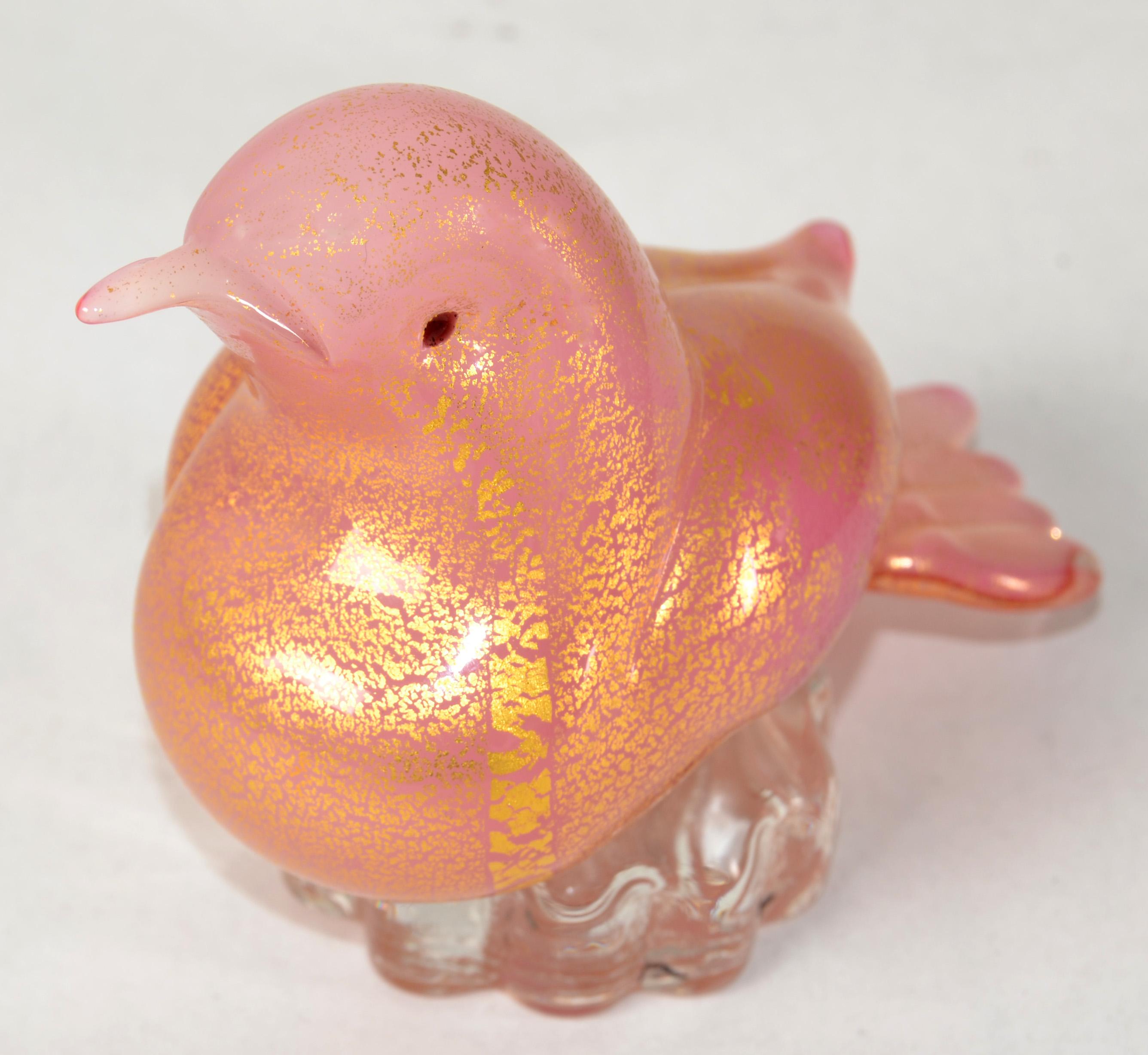 Scultura di uccello italiana in vetro artistico di Murano in stile Barbini del 1950, con macchie d'oro rosa in vendita 5