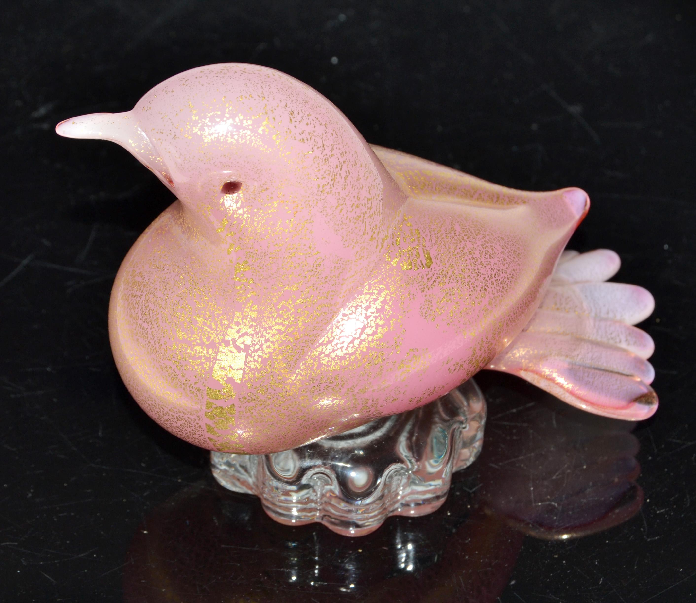 Scultura di uccello italiana in vetro artistico di Murano in stile Barbini del 1950, con macchie d'oro rosa in vendita 6