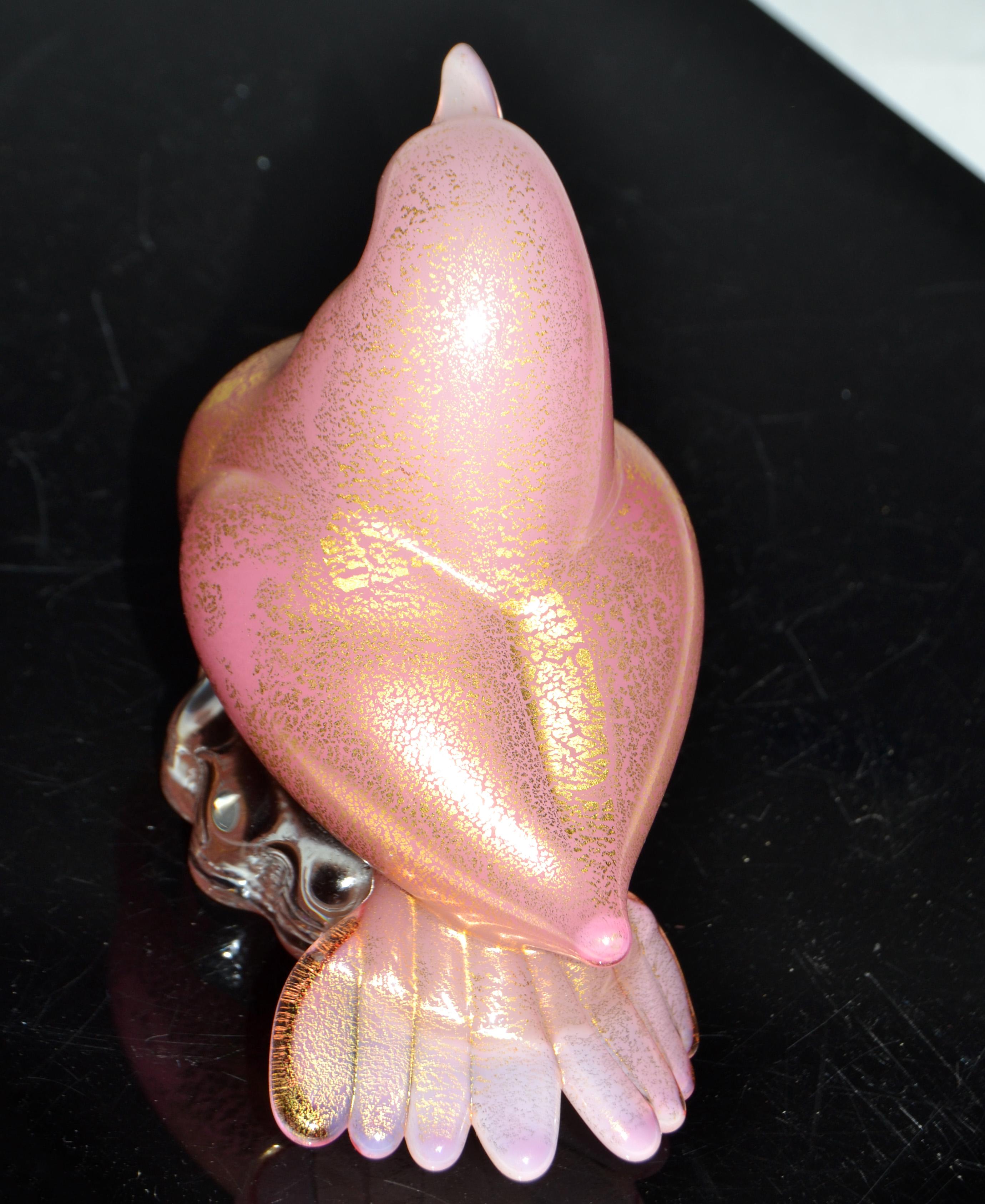 Scultura di uccello italiana in vetro artistico di Murano in stile Barbini del 1950, con macchie d'oro rosa in vendita 7