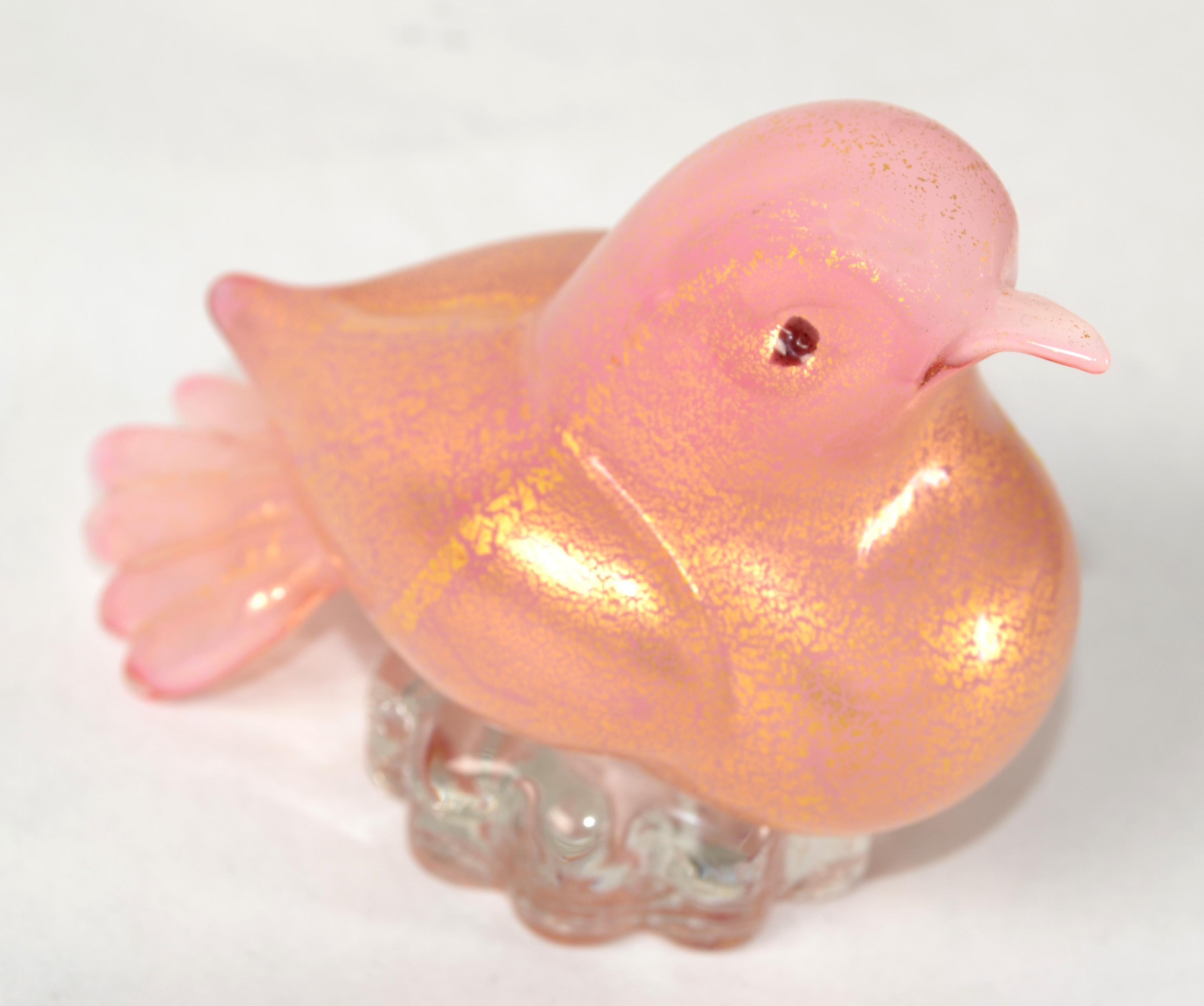 Scultura di uccello italiana in vetro artistico di Murano in stile Barbini del 1950, con macchie d'oro rosa in vendita 10