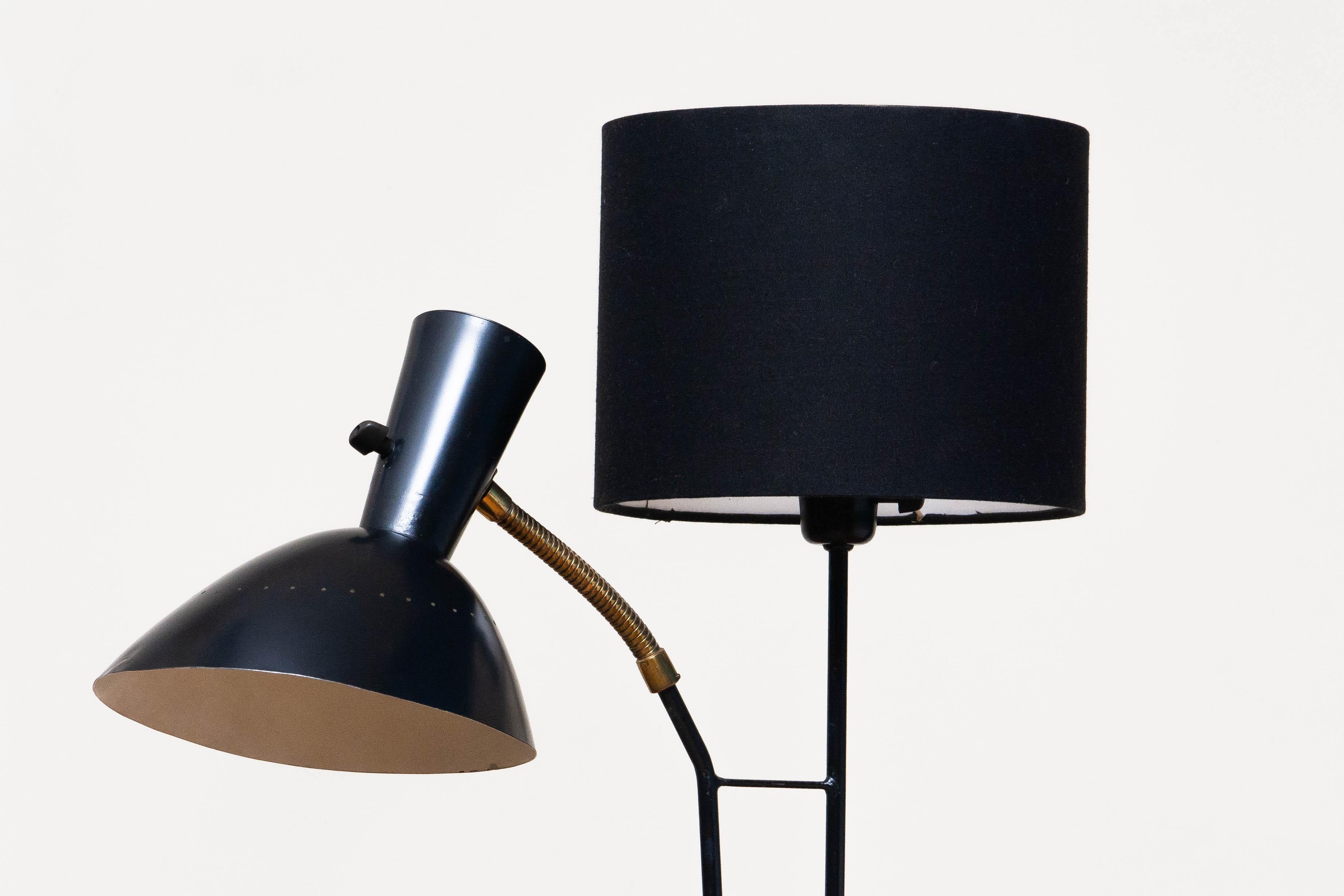 Swedish 1950 Black Metal and Brass Floor Lamp, Hans Bergström for Ateljé Lyktan, Sweden