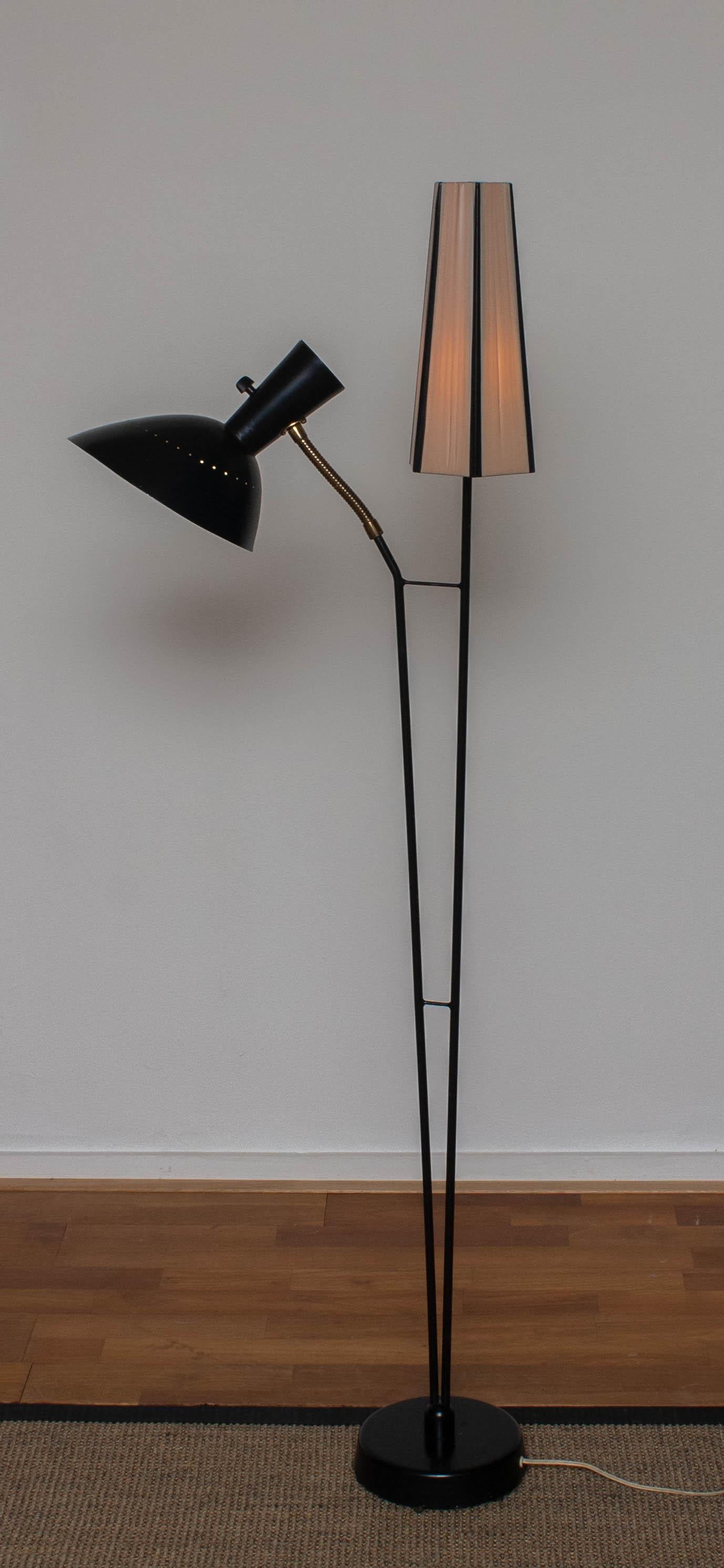 1950 Black Metal and Brass Floor Lamp, Hans Bergström for Ateljé Lyktan, Sweden 7