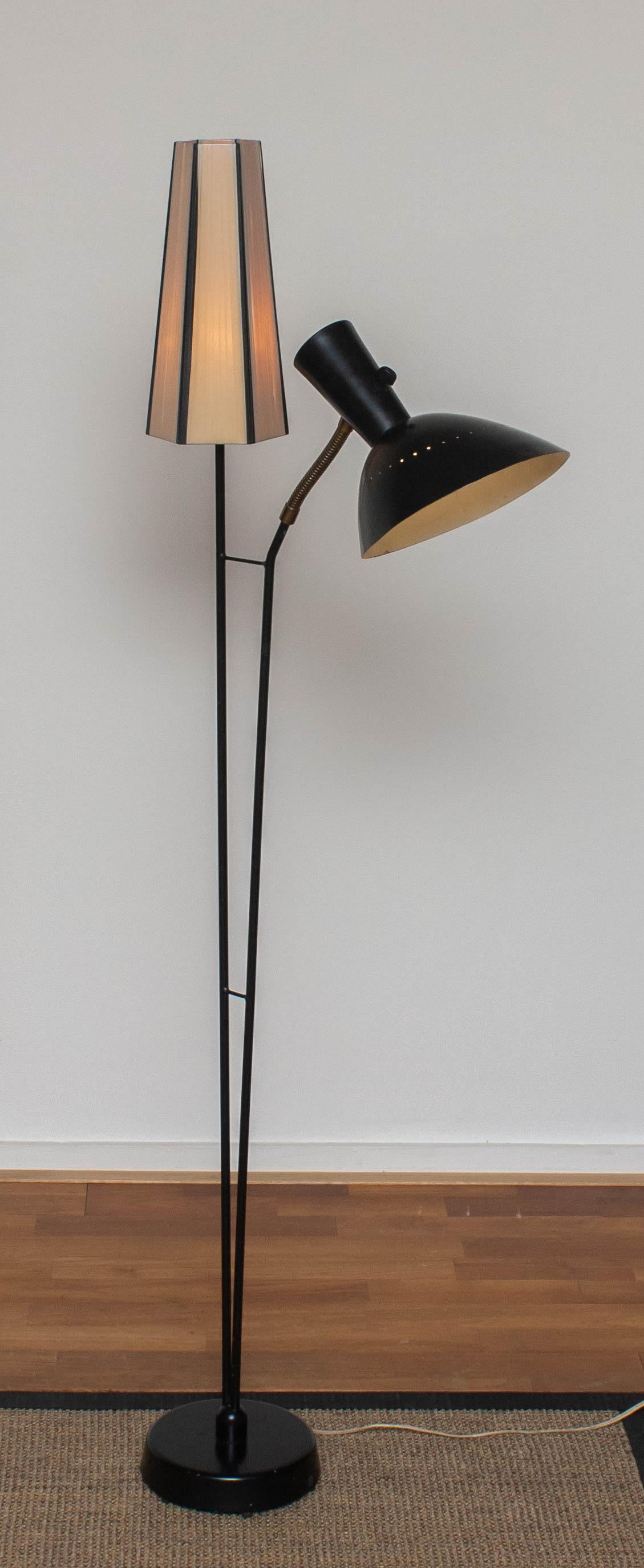 Mid-Century Modern 1950 Black Metal and Brass Floor Lamp, Hans Bergström for Ateljé Lyktan, Sweden