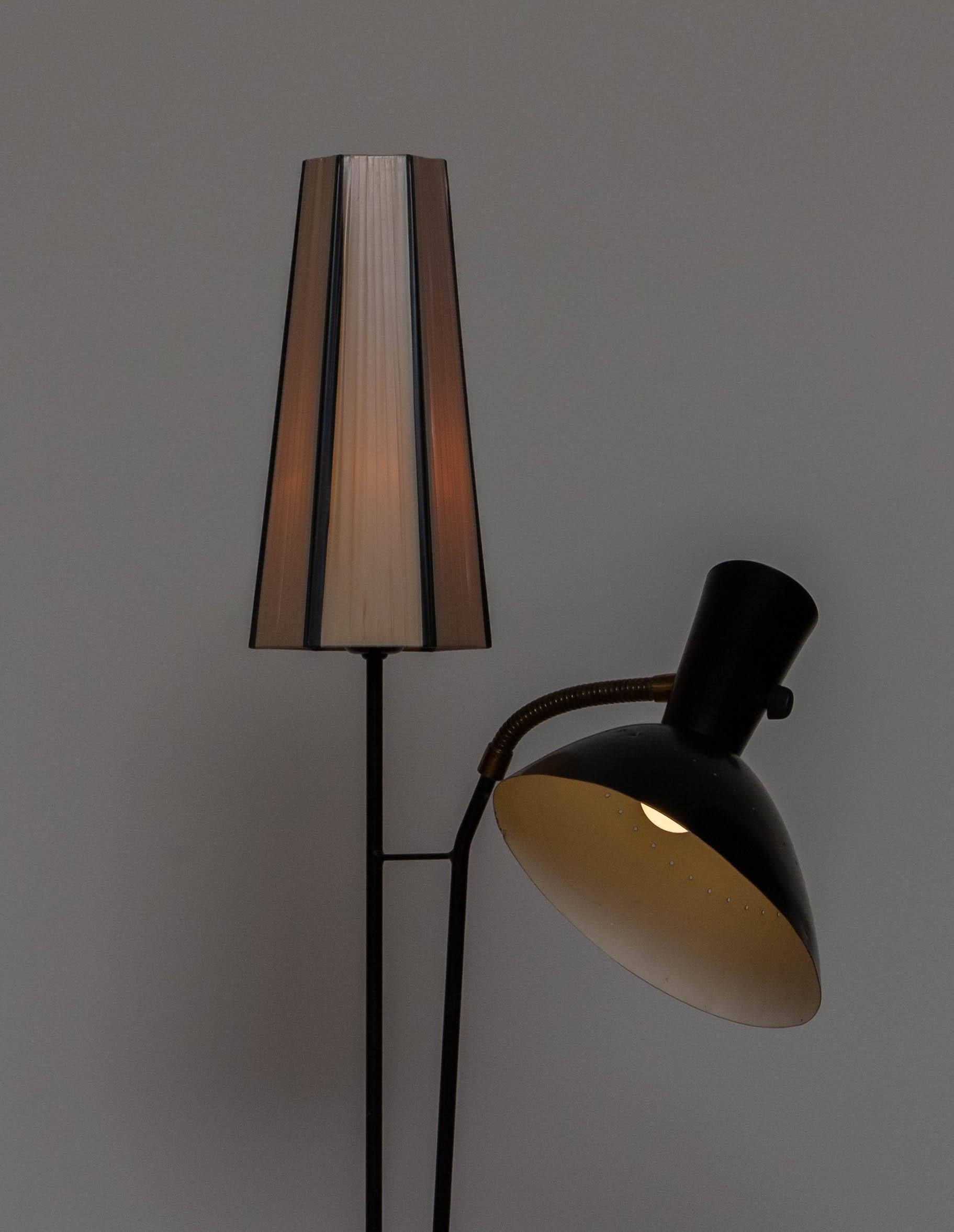 Swedish 1950 Black Metal and Brass Floor Lamp, Hans Bergström for Ateljé Lyktan, Sweden