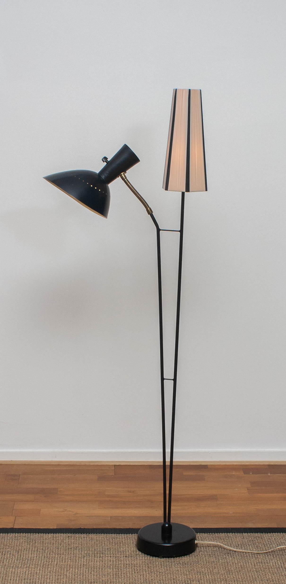 Mid-20th Century 1950 Black Metal and Brass Floor Lamp, Hans Bergström for Ateljé Lyktan, Sweden