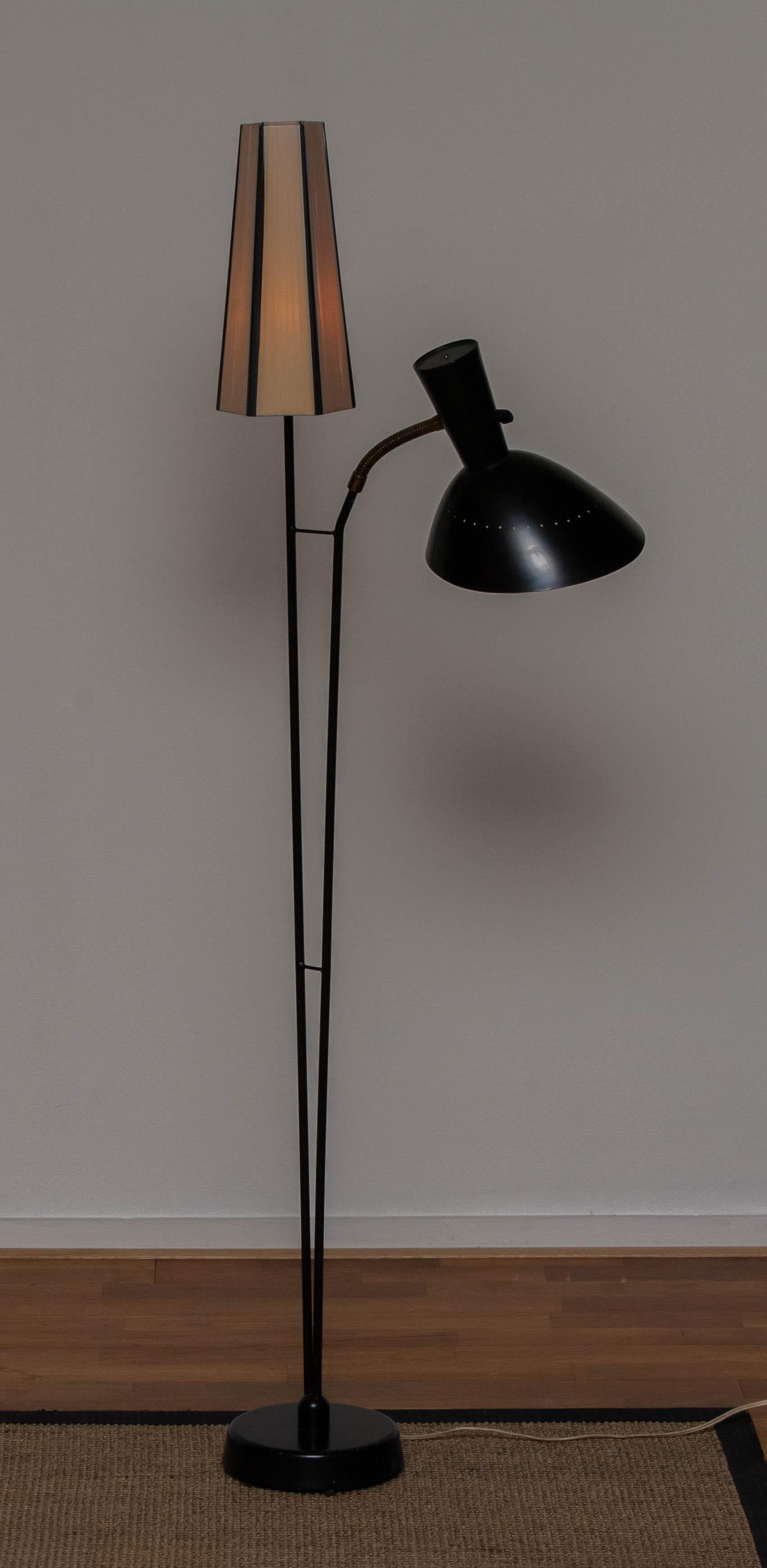 1950 Black Metal and Brass Floor Lamp, Hans Bergström for Ateljé Lyktan, Sweden 3