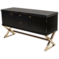 1950 Black Shellac and Brass Italian Midcentury Sideboard