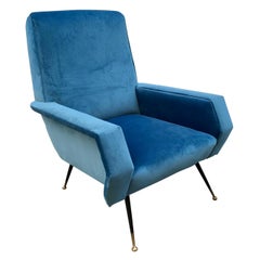 1950 Blue Velvet Italian Armchair