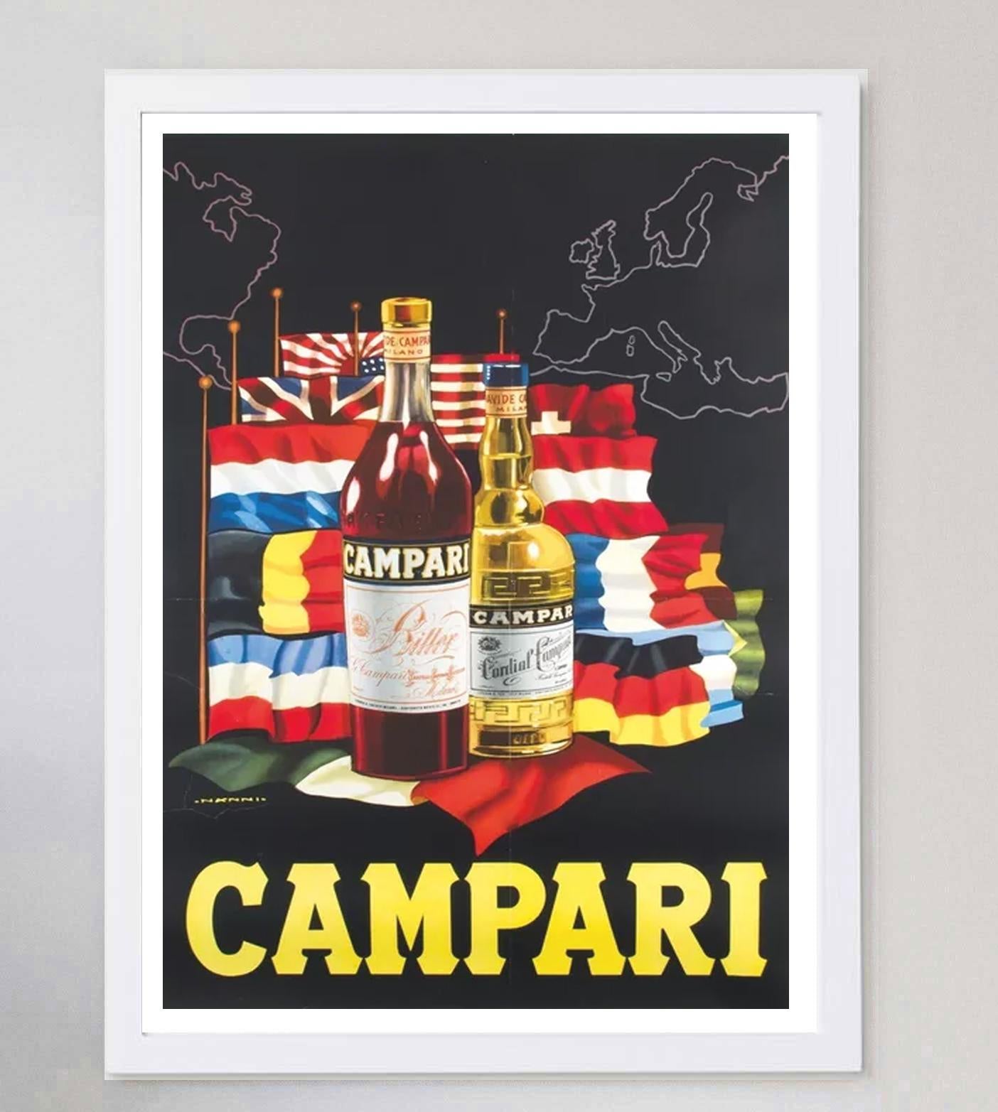 1950 Campari, Nino Nanni Original Vintage Poster In Good Condition For Sale In Winchester, GB