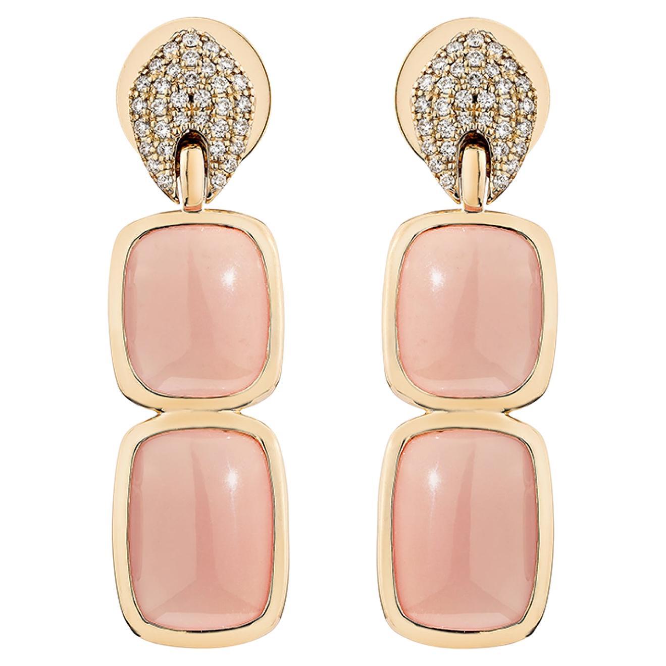 Boucles d'oreilles pendantes en quartz Guava de 19,50 carats en 18 carats avec diamant blanc.