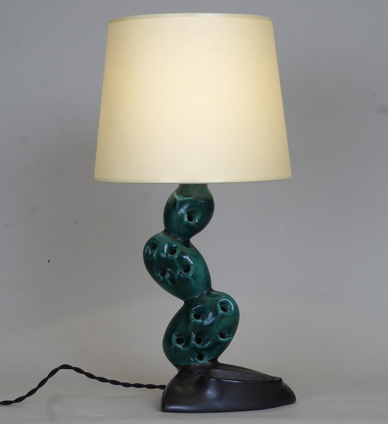 French 1950 Ceramic Cactus Table Lamp For Sale