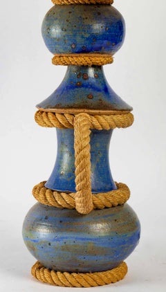 1950 Ceramic Lamp Dressed with Rope Made by Audoux Minet