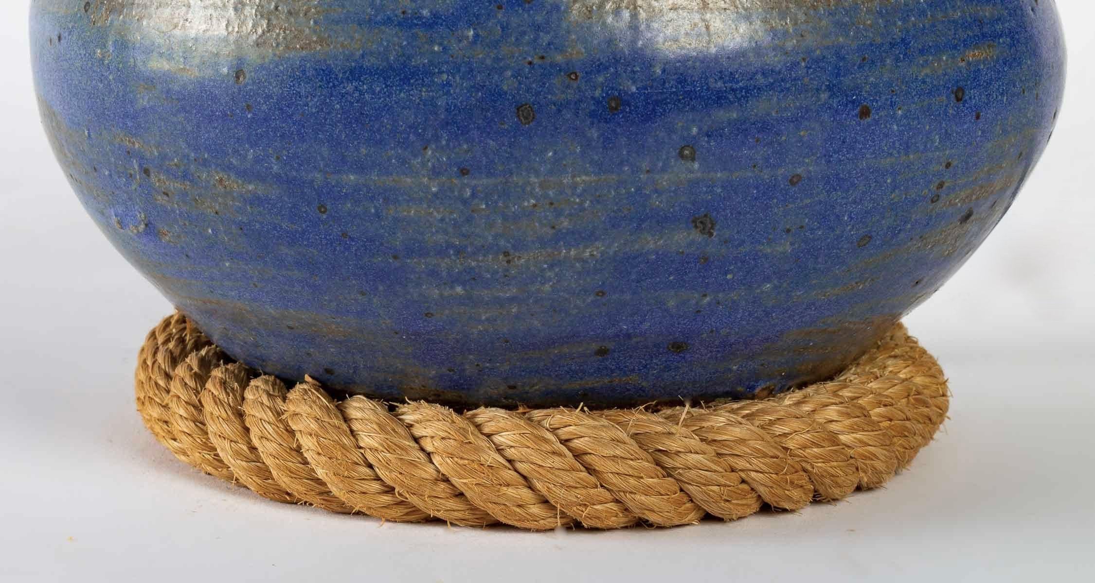 1950 Ceramic Lamp Dressed with Rope Made by Audoux Minet In Good Condition In Saint-Ouen, FR
