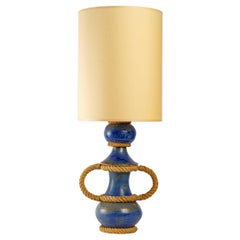 1950 Ceramic Lamp Dressed with Rope Made by Audoux Minet