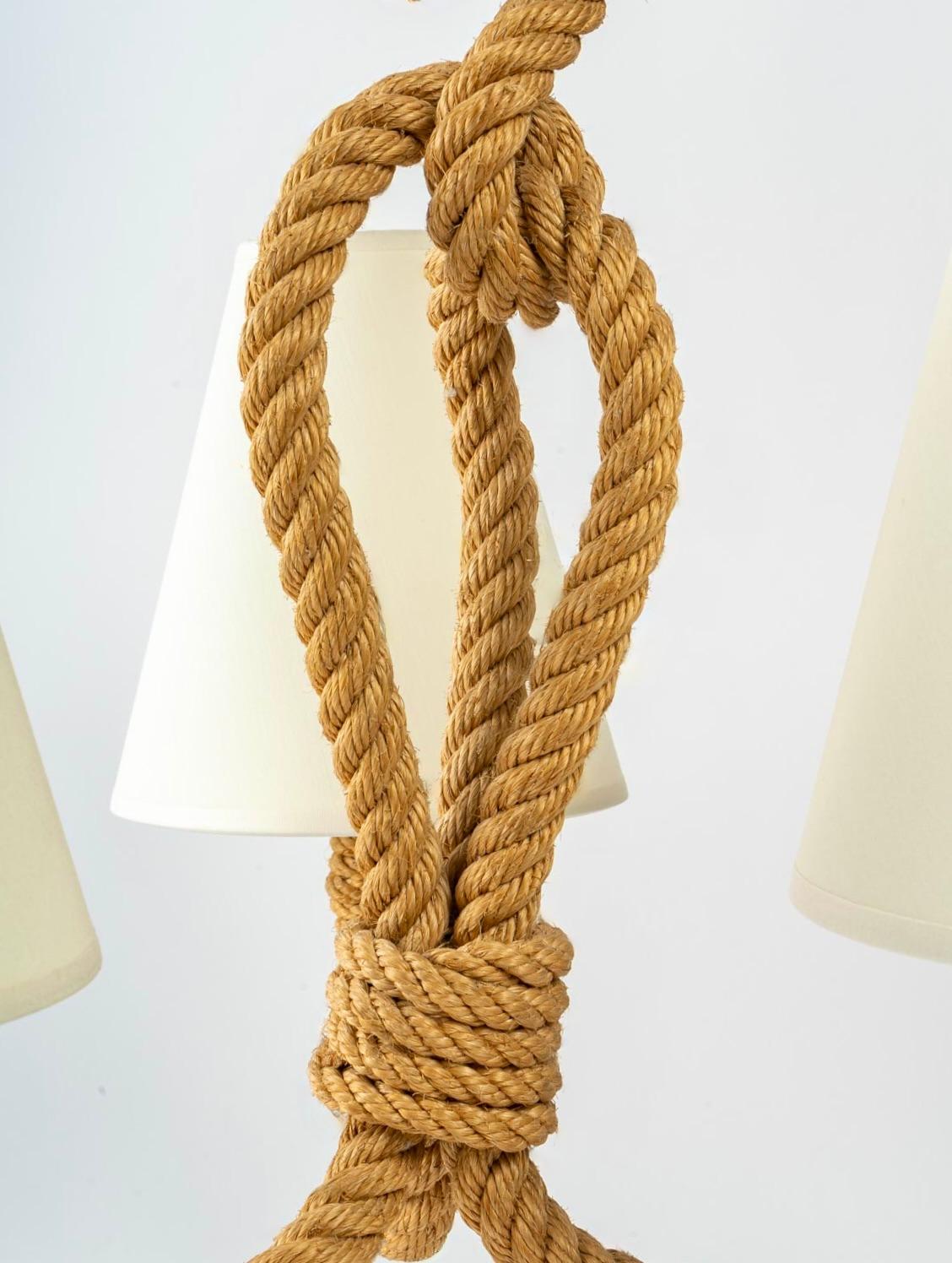 French 1950 Chandelier in Rope by Audoux Minet