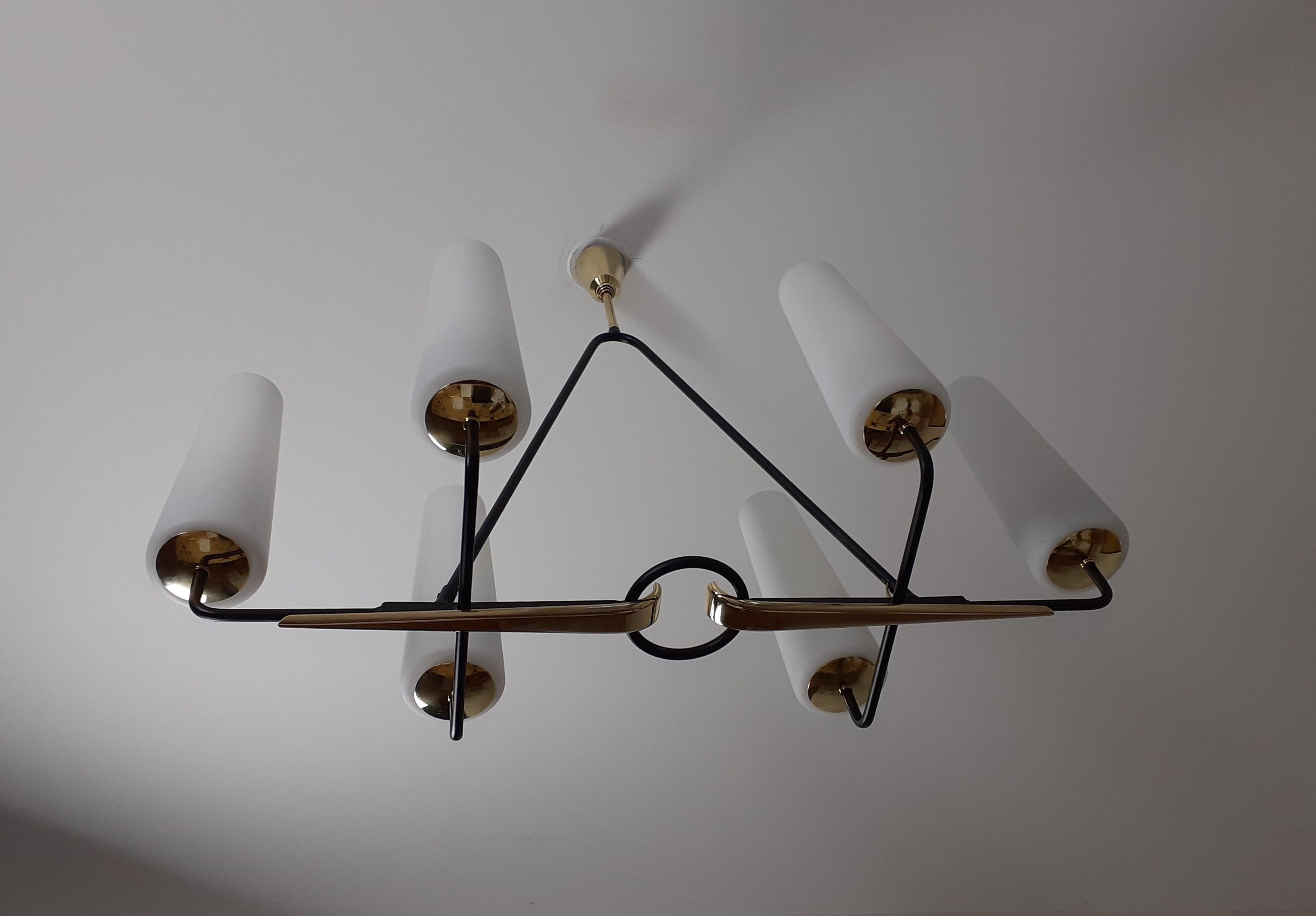 Mid-Century Modern 1950 Chandelier Six Arms of Lights Maison Lunel