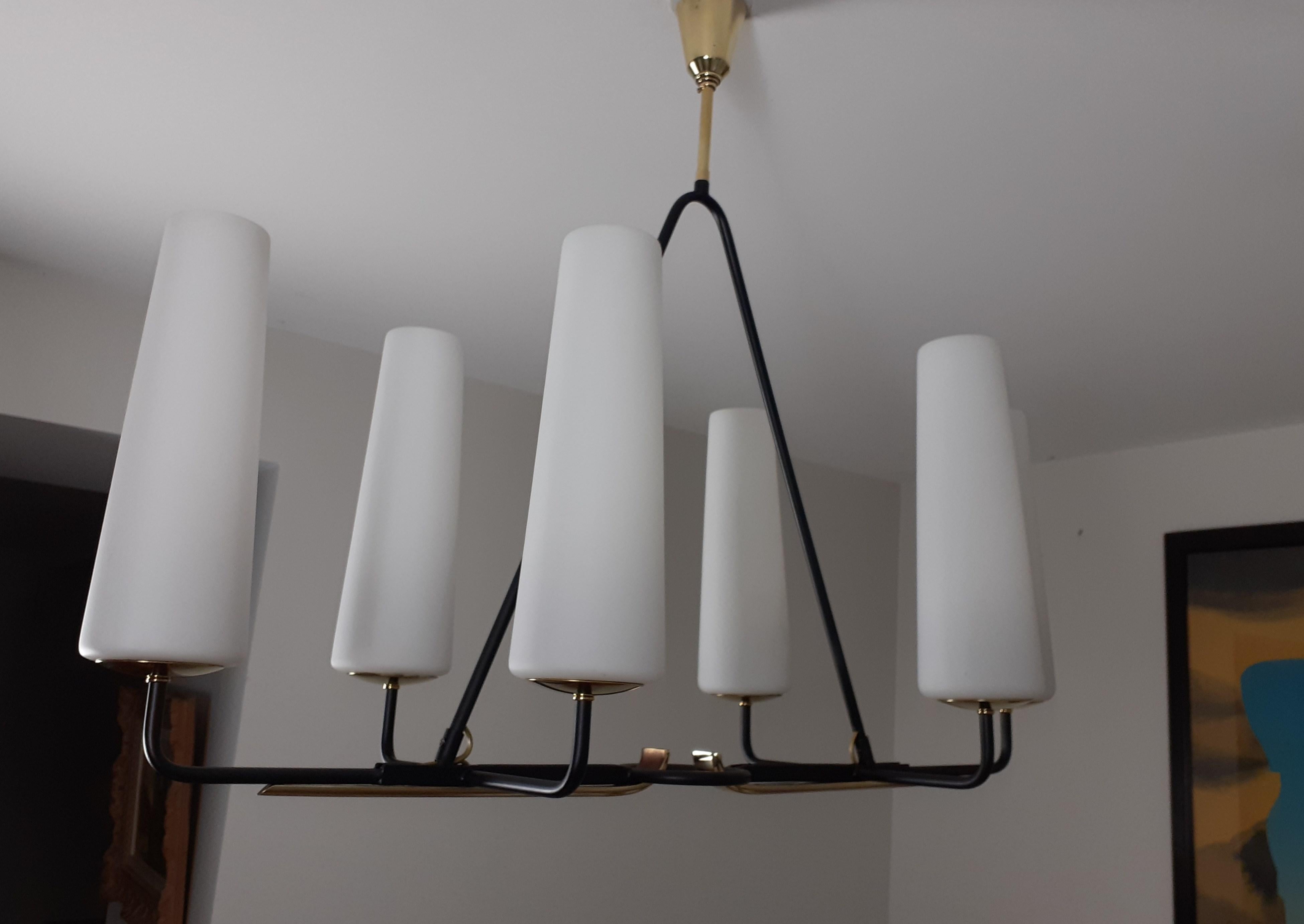 1950 Chandelier Six Arms of Lights Maison Lunel In Excellent Condition In Saint-Ouen, FR