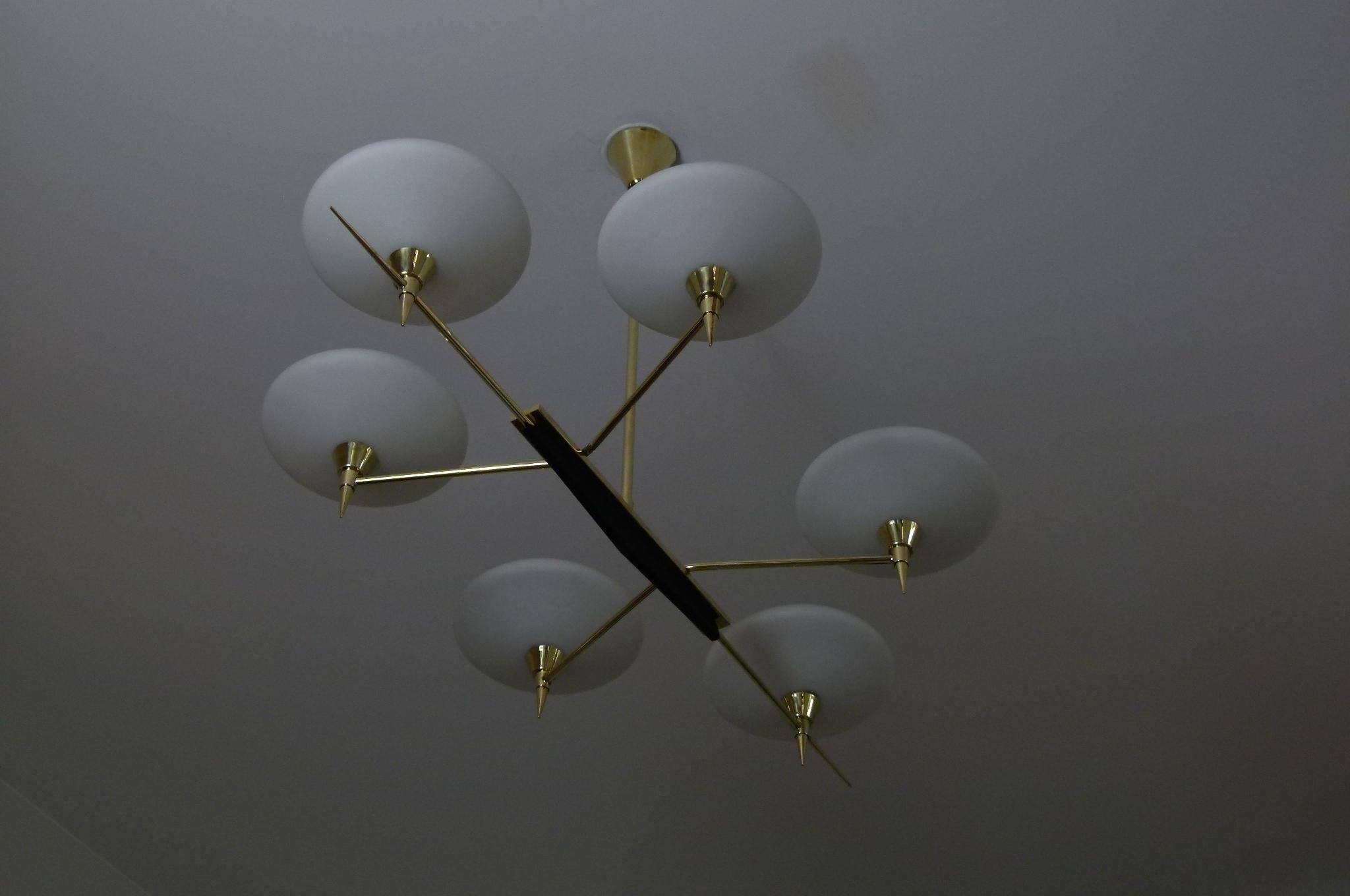 French 1950 Chandelier with Six Arms of Light by Maison Arlus