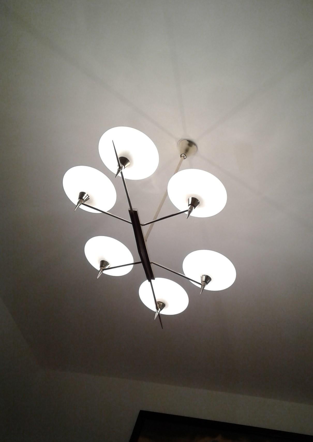 1950 Chandelier with Six Arms of Light by Maison Arlus In Excellent Condition In Saint-Ouen, FR