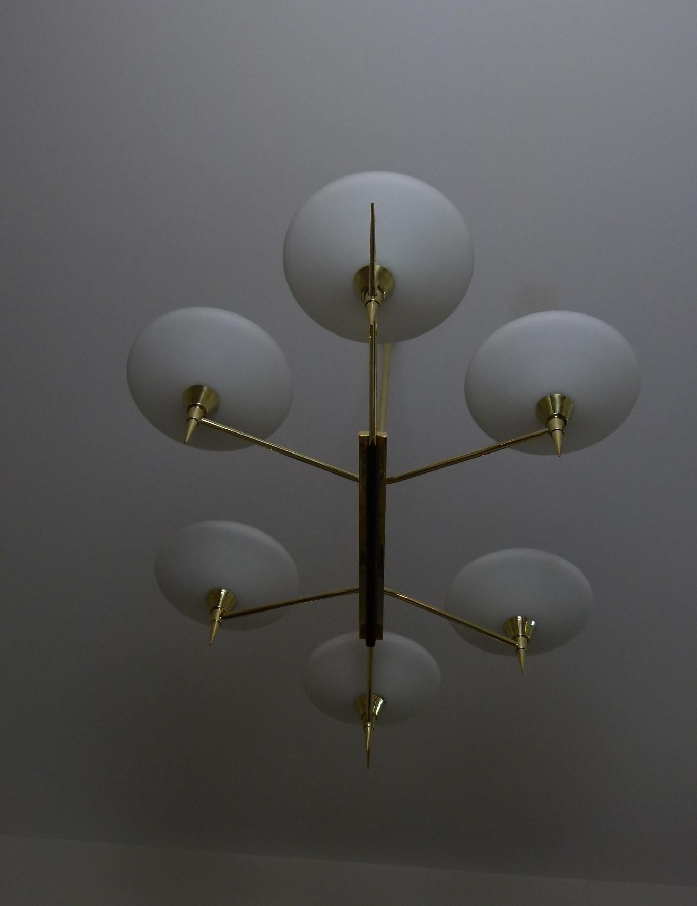 Brass 1950 Chandelier with Six Arms of Light by Maison Arlus