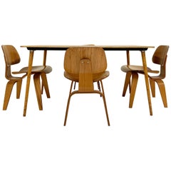 Retro 1950 Charles and Ray Eames for Herman Miller DTW-3 Table and Set of 4 DCW Chairs