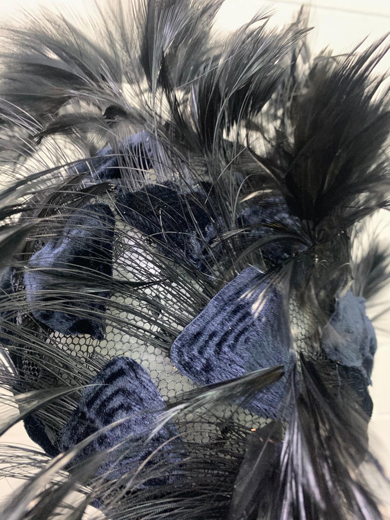 1950 Christian Dior Chapeaux Black Feather Turban W/ Velvet  display picture 2