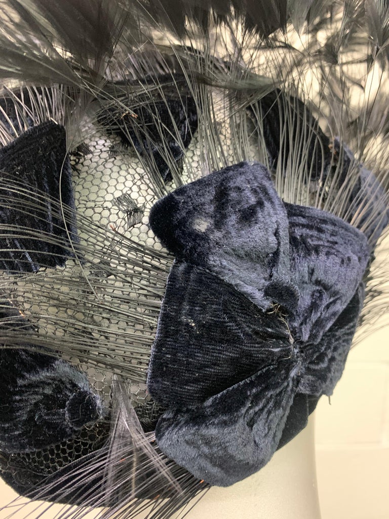 VTG 60’s CHRISTIAN DIOR Black Velvet Feather Hat Vintage 60s DIOR Hat / 1960s Christian Dior Hat / Black  main image 4