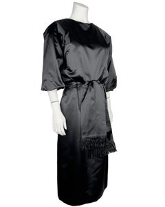 1950 Christian Dior London Demi Couture Black Satin Cocktail Dress