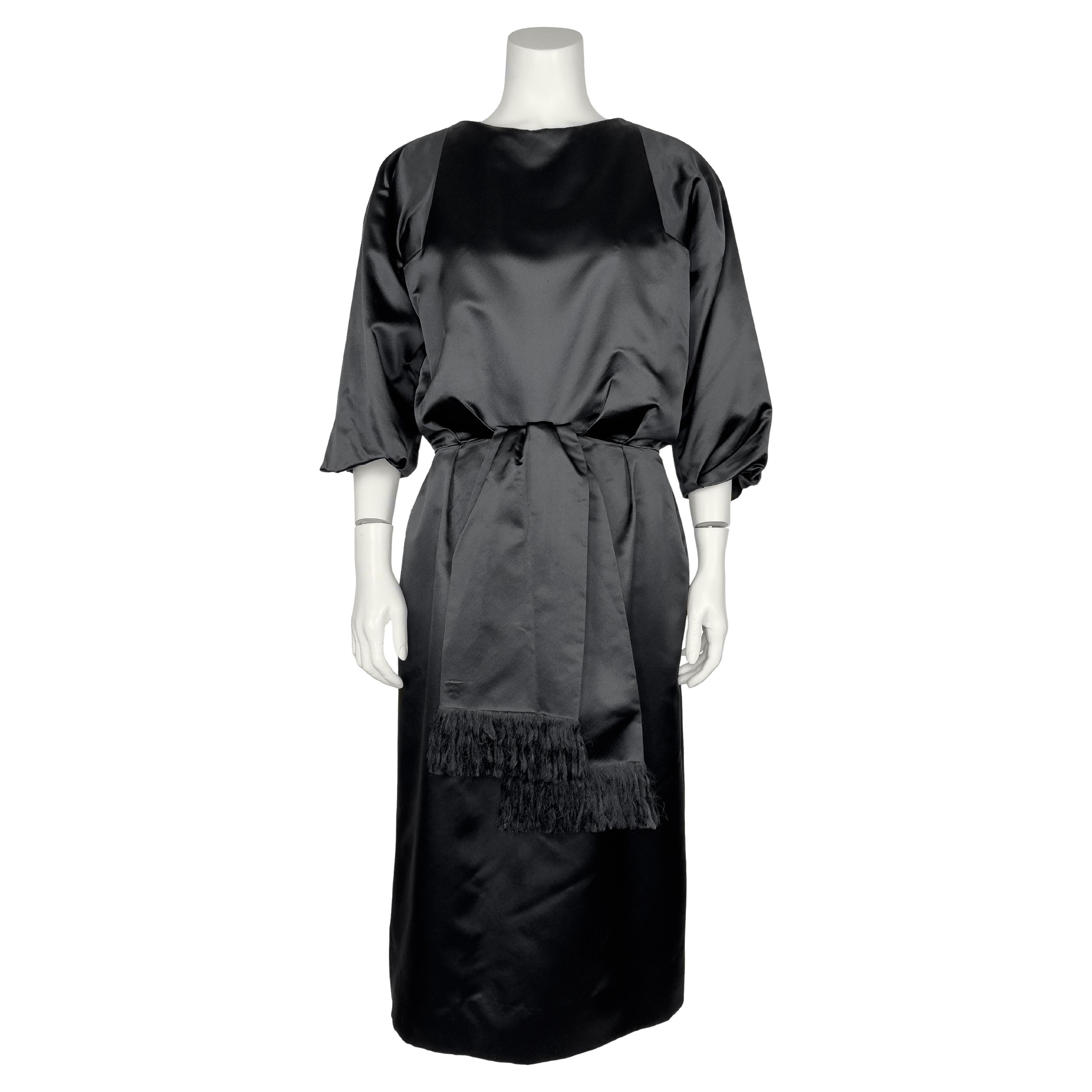 1950 Christian Dior London Demi Couture Black Satin Cocktail Dress For Sale