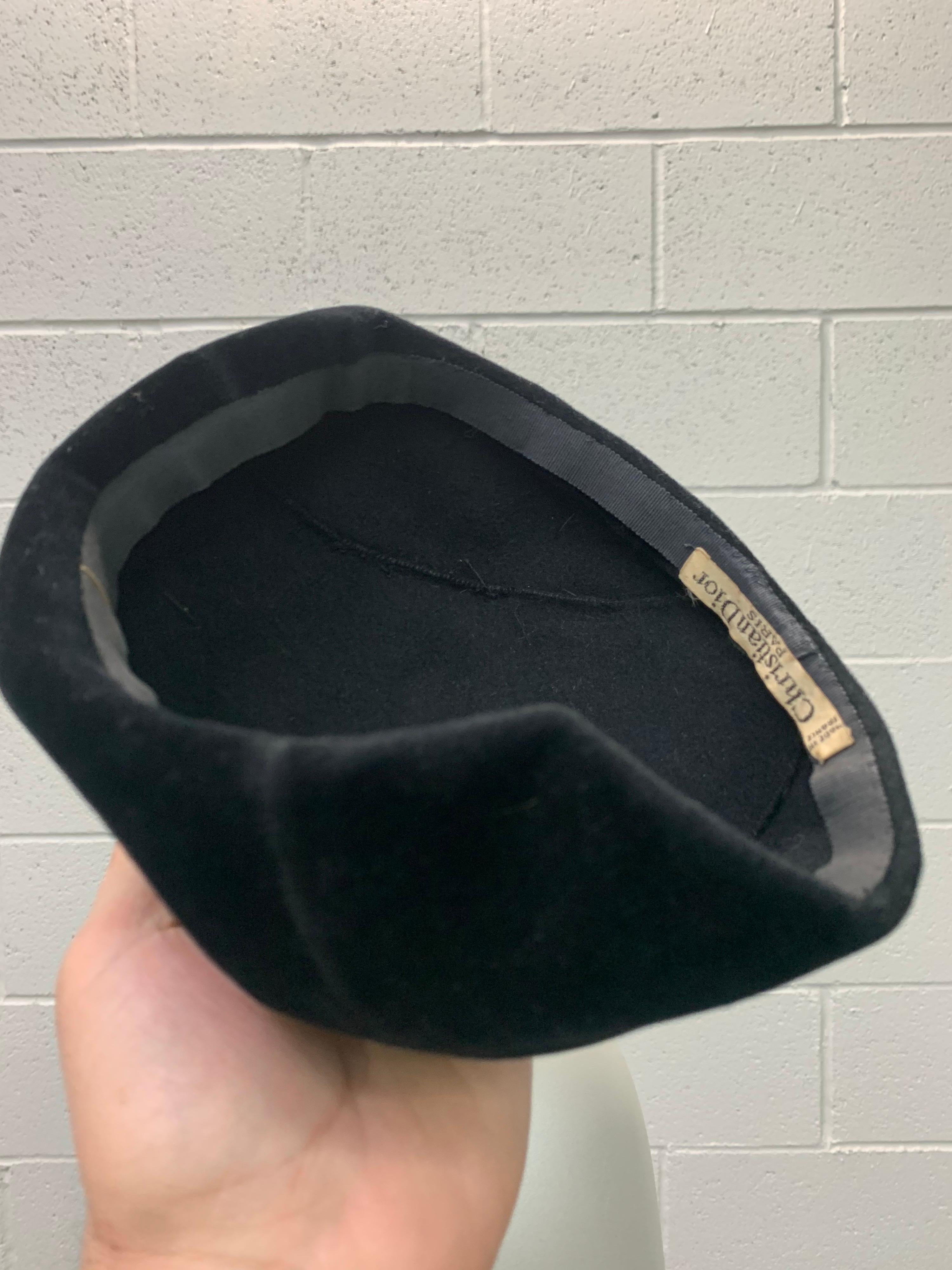 Women's 1950 Christian Dior Made In France Fine Black Felt Capulet Hat 