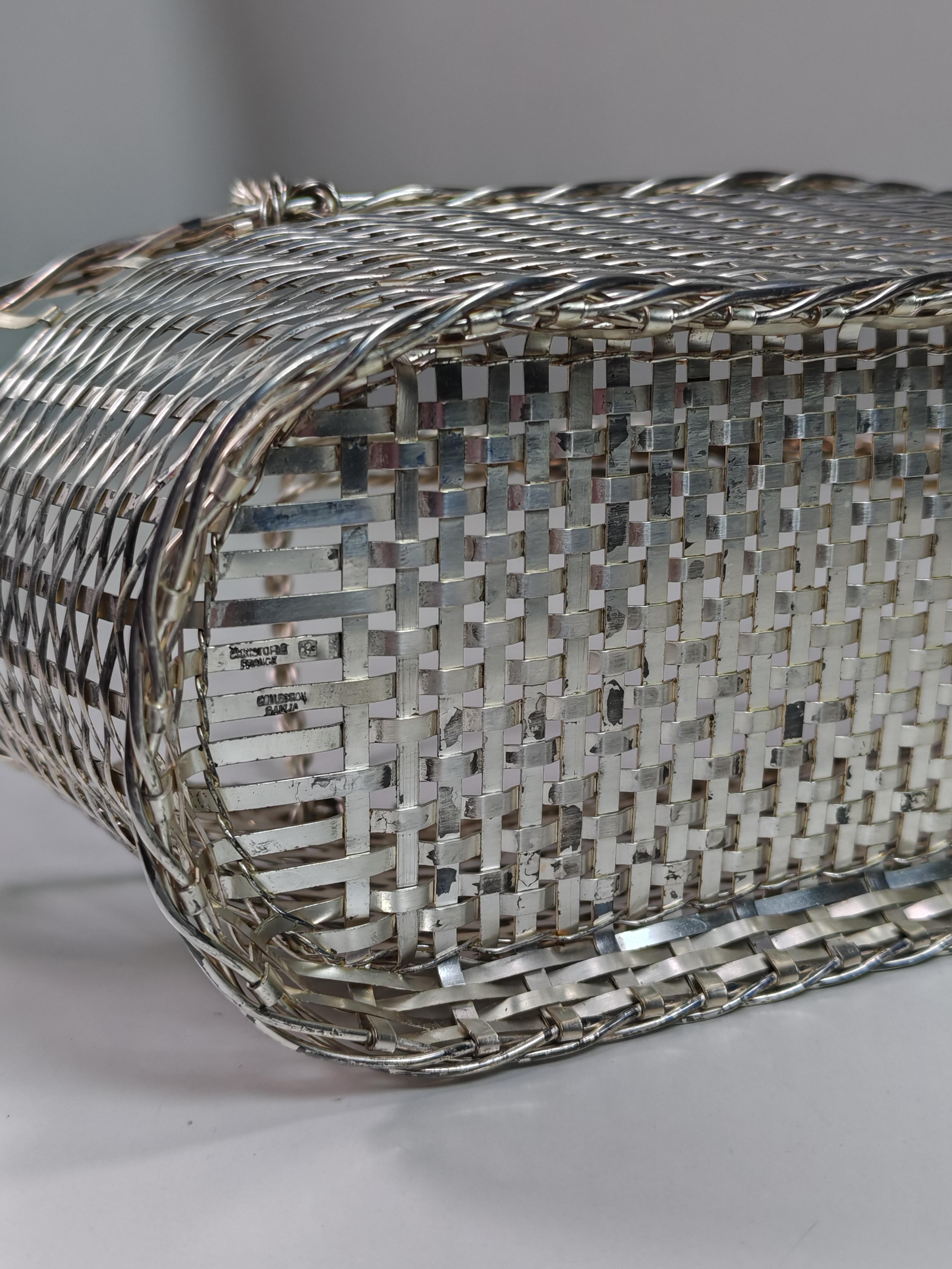 1950 Christofle Design France Silver Metal Bottle Holder and Bowl For Sale 4