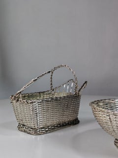 1950 Christofle Design France Silver Metal Bottle Holder and Bowl