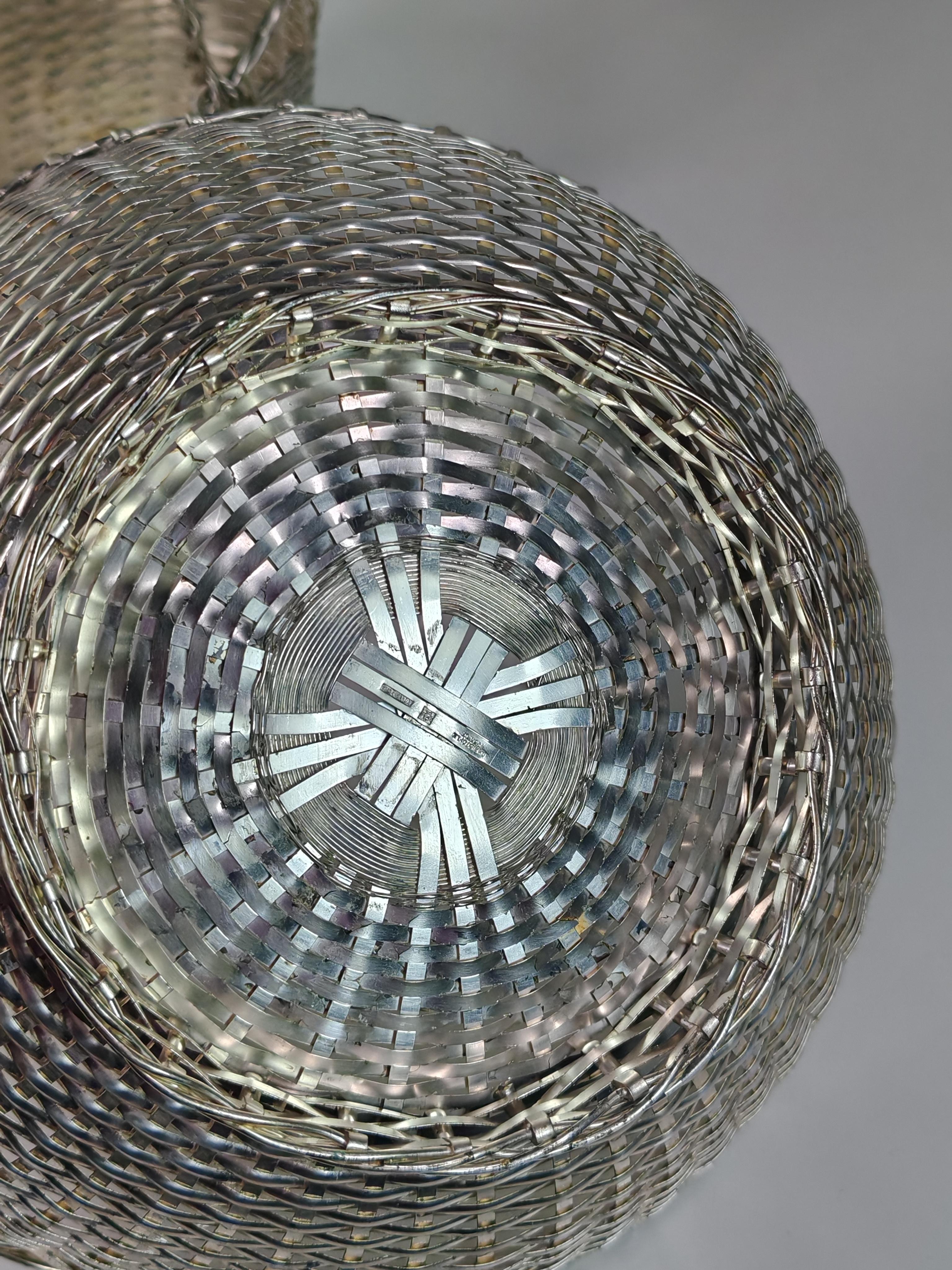 French 1950 Christofle Design France Silver Metal Bottle Holder and Bowl For Sale