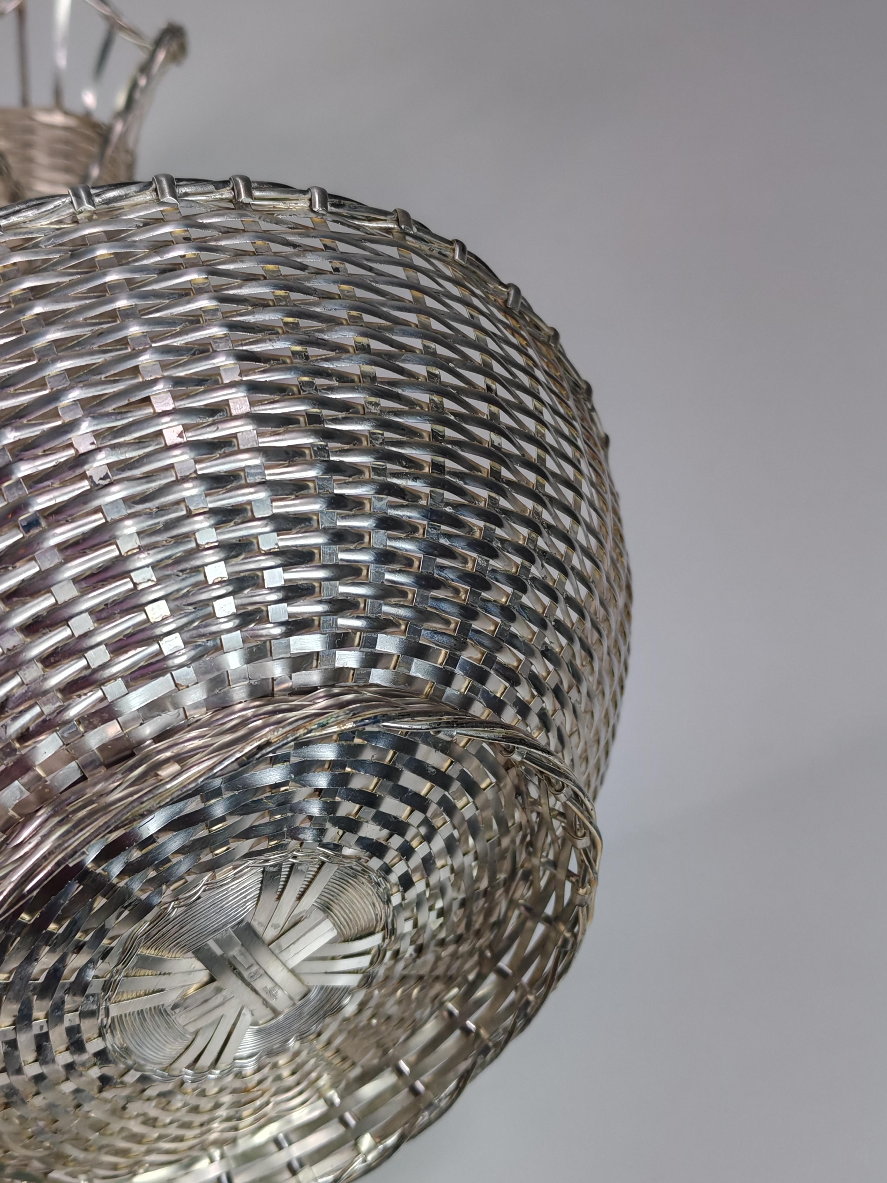 Silvered 1950 Christofle Design France Silver Metal Bottle Holder and Bowl For Sale