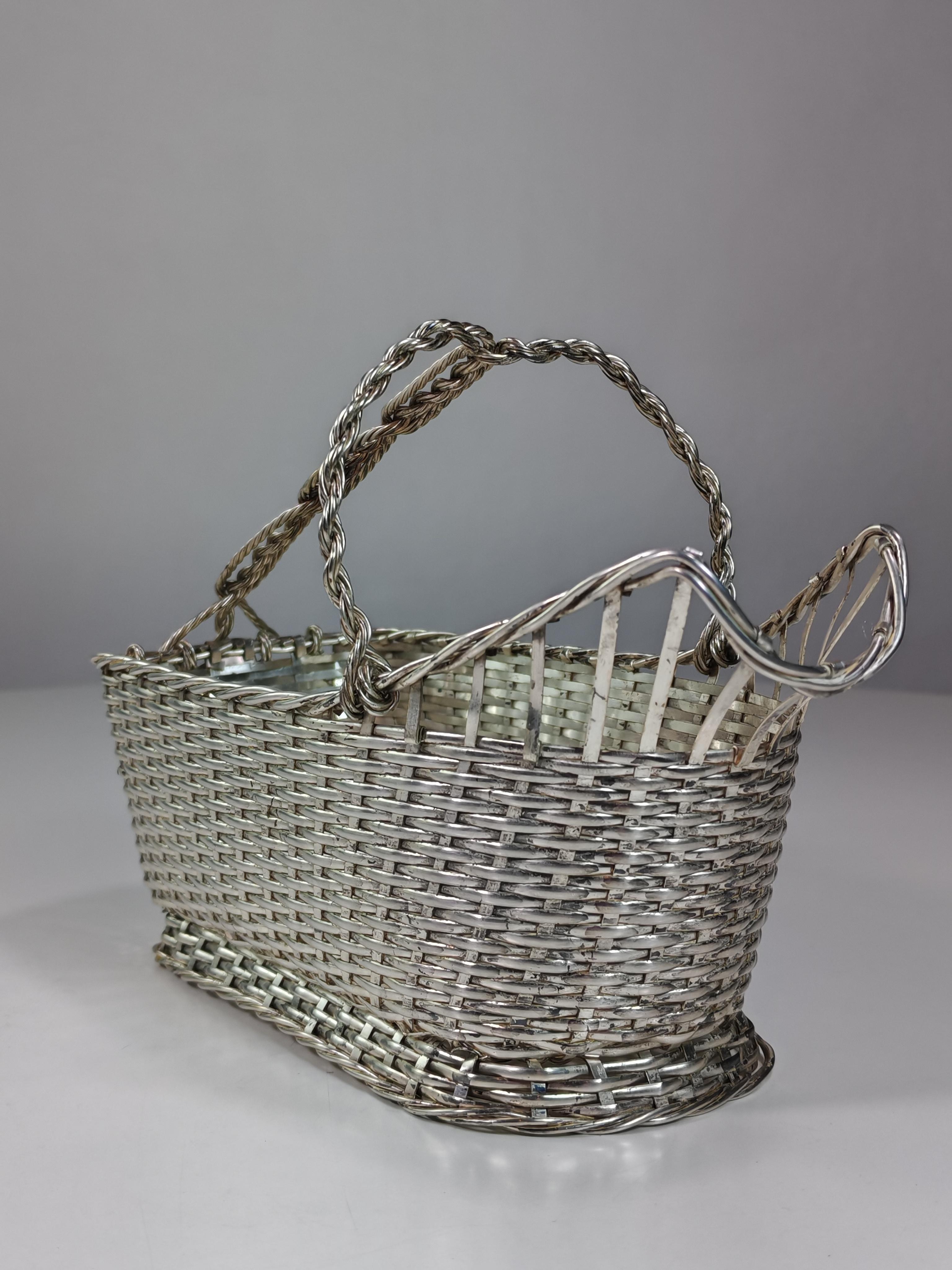 Mid-20th Century 1950 Christofle Design France Silver Metal Bottle Holder and Bowl For Sale