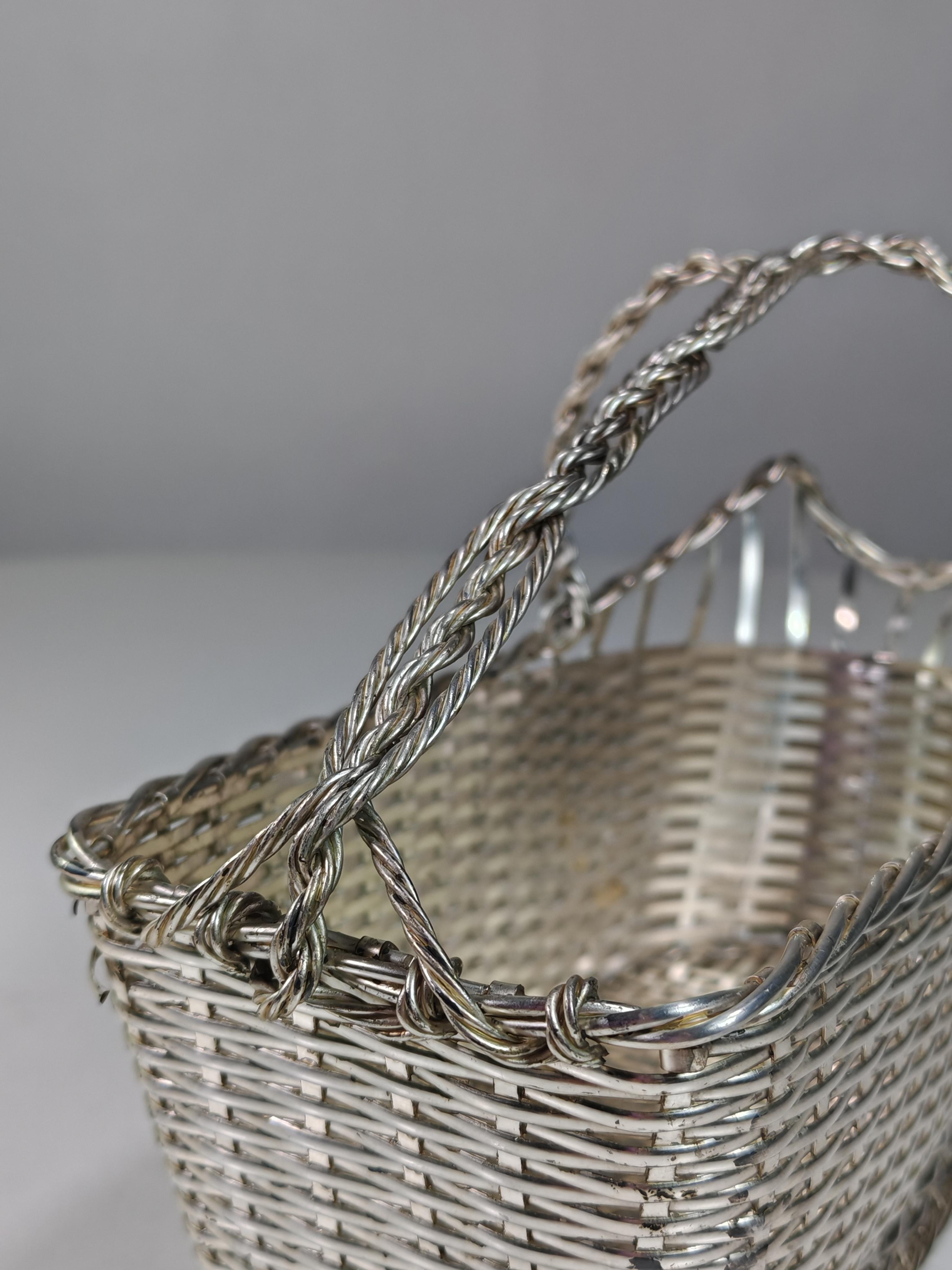1950 Christofle Design France Silver Metal Bottle Holder and Bowl For Sale 1