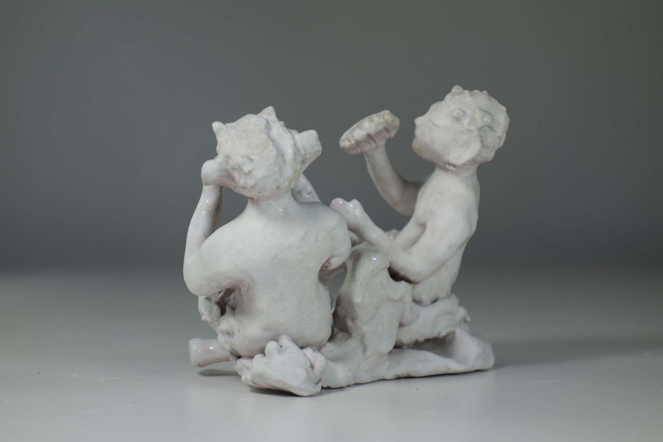 Mid-Century Modern 1950 Clara Istler Ceramic White Fawns Sculpture For Sale