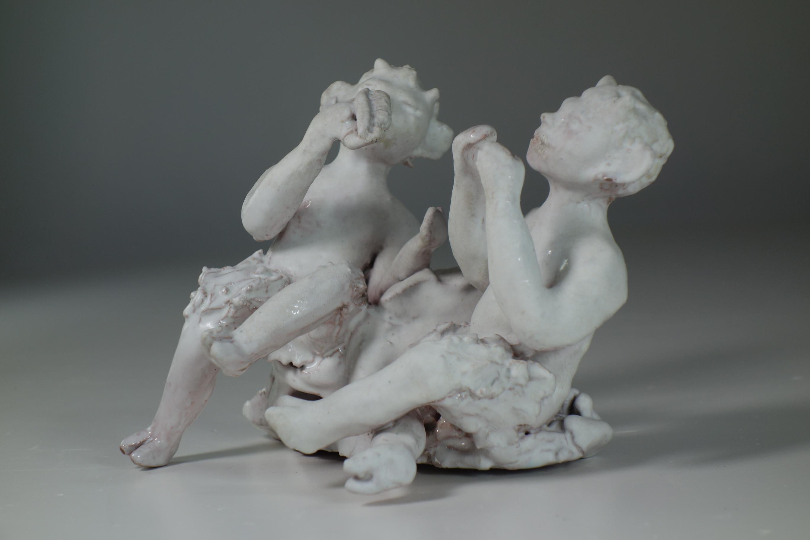 Italian 1950 Clara Istler Ceramic White Fawns Sculpture For Sale