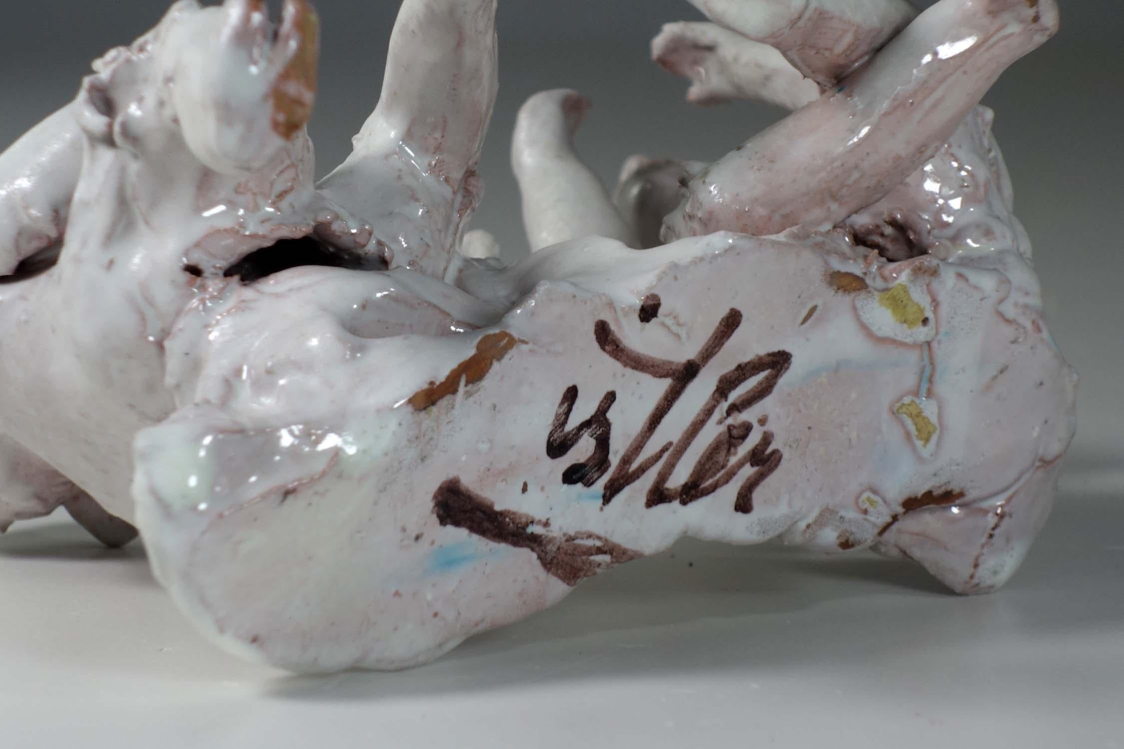 1950 Clara Istler Ceramic White Fawns Sculpture For Sale 1