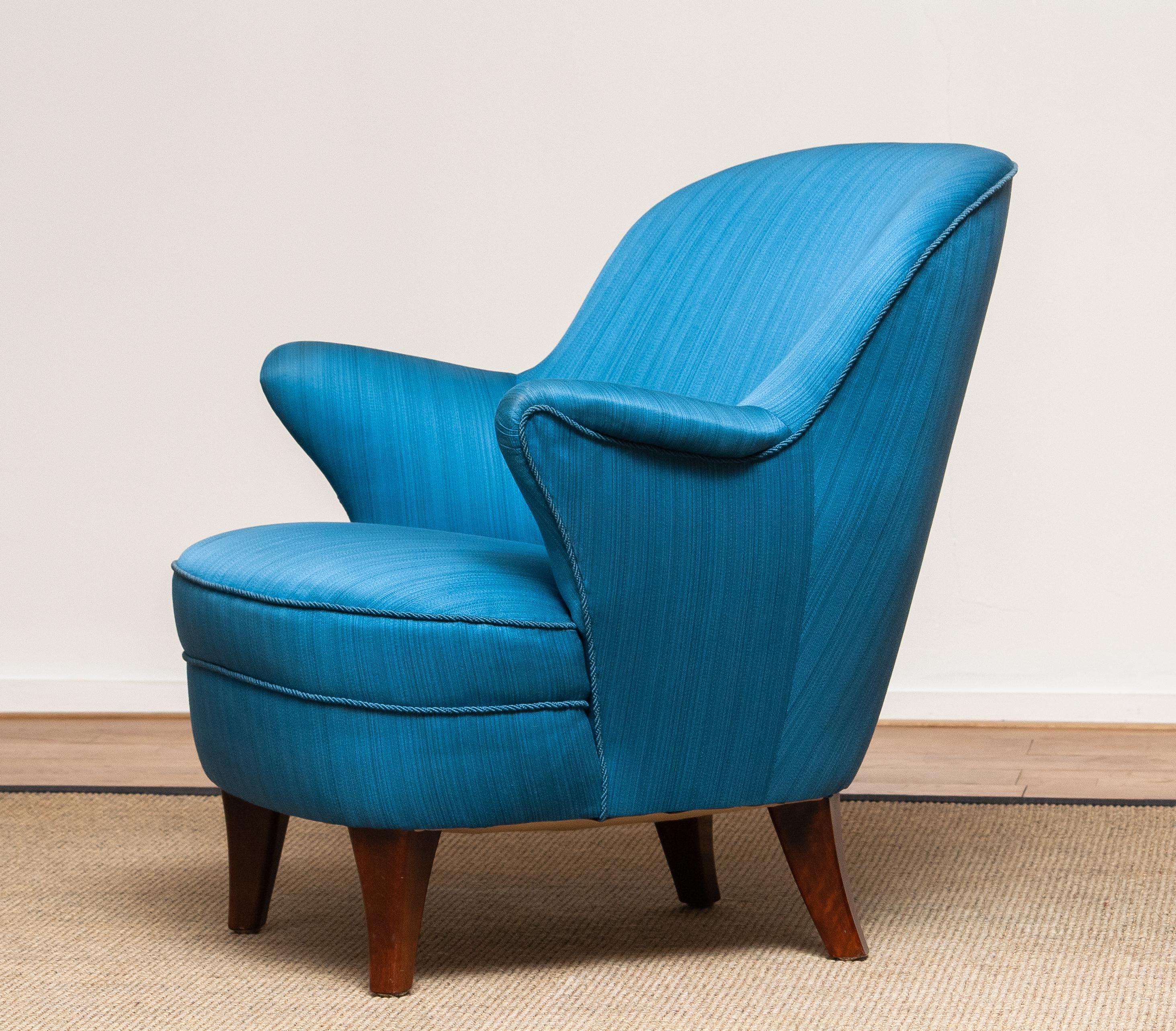 Mid-Century Modern 1950 Club / Lounge / Easy Chair in the Manner of Kurt Olsen in Petrol Fabric, 2
