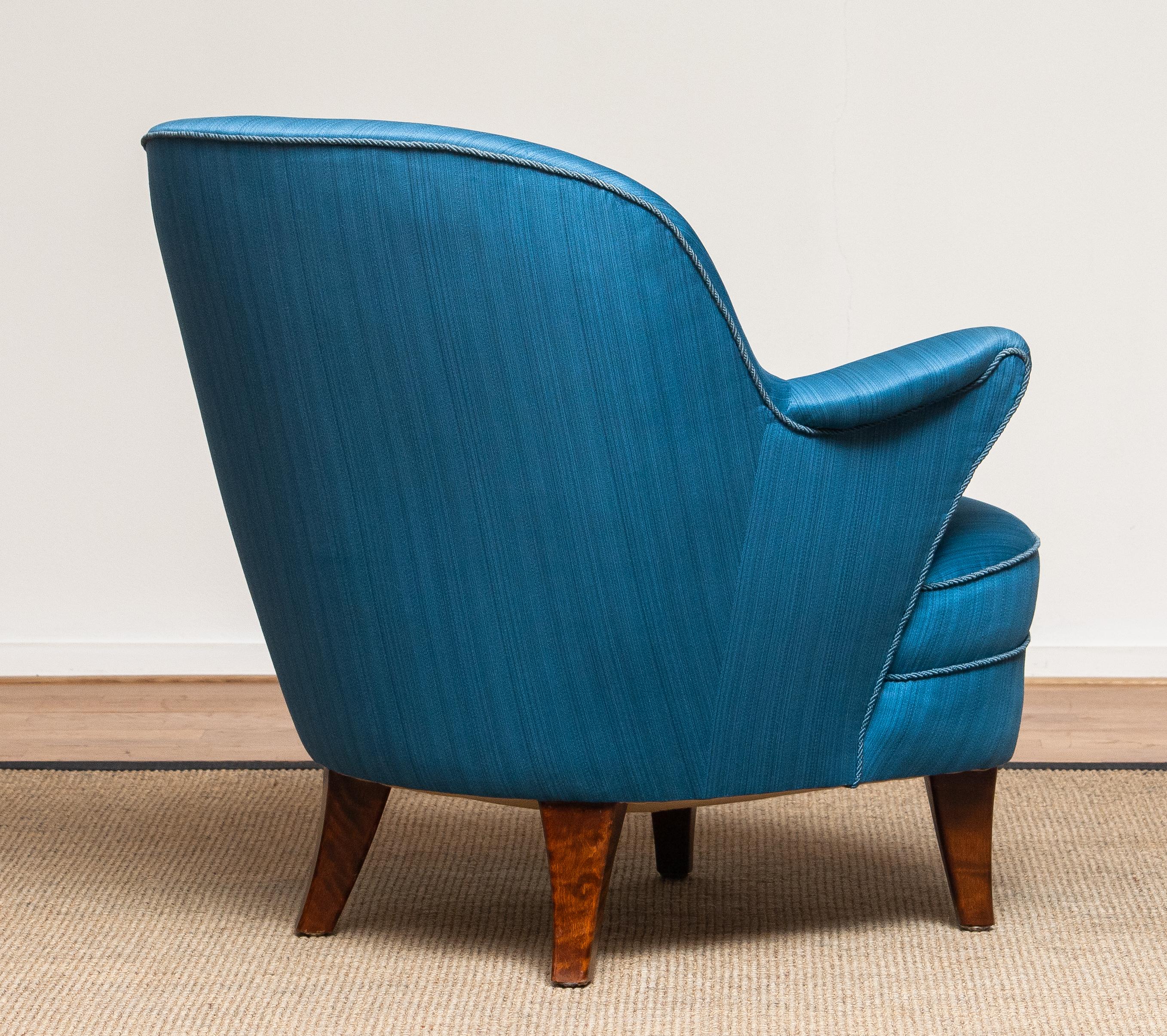 1950 Club / Lounge / Easy Chair in the Manner of Kurt Olsen in Petrol Fabric, 2 1