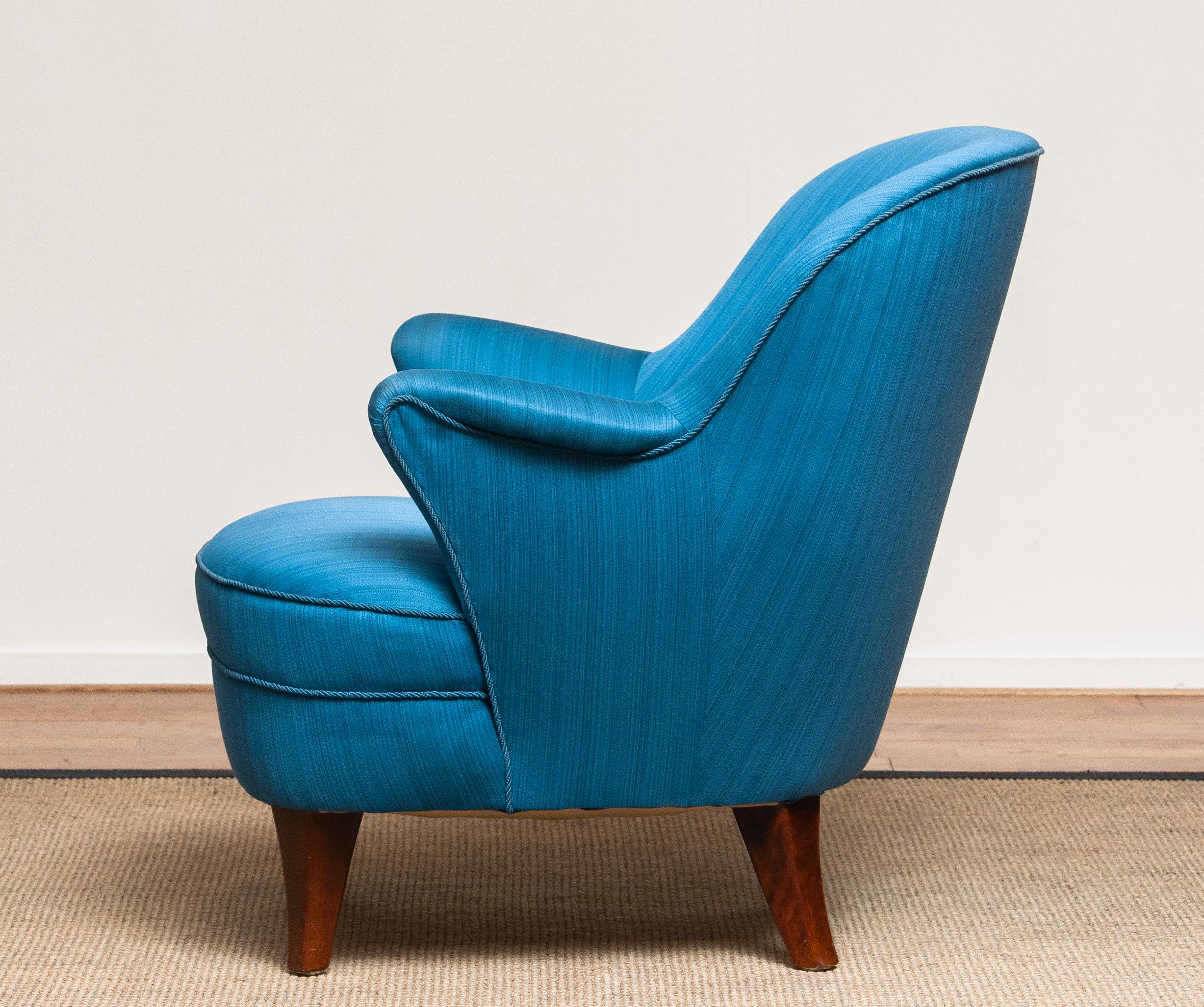 1950 Club / Lounge / Easy Chair in the Manner of Kurt Olsen in Petrol Fabric, 2 2